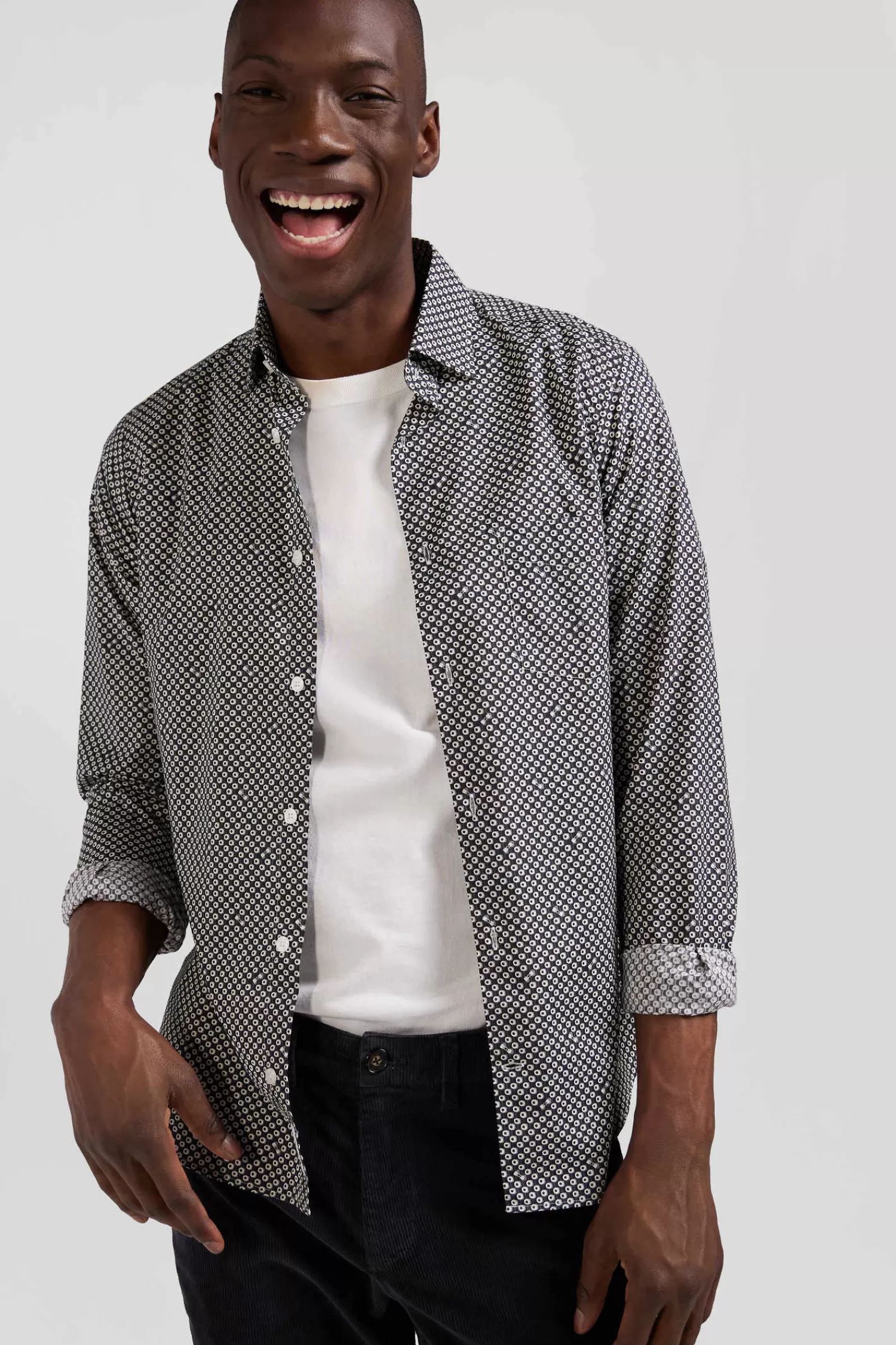 Eden Park Chemise en popeline de coton grise imprimé graphique coupe Slim< Shirts