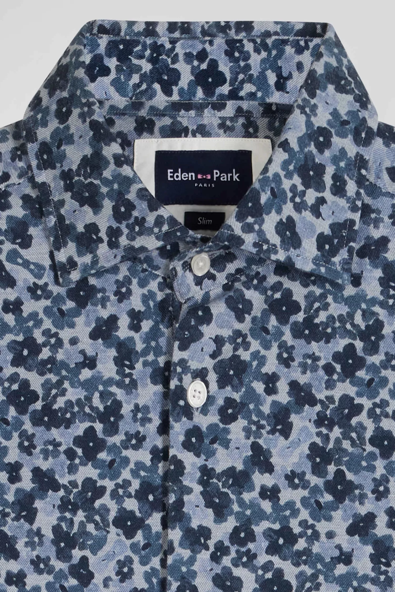 Eden Park Chemise en popeline de coton grise microimprimé fleurs coupe Slim< Shirts