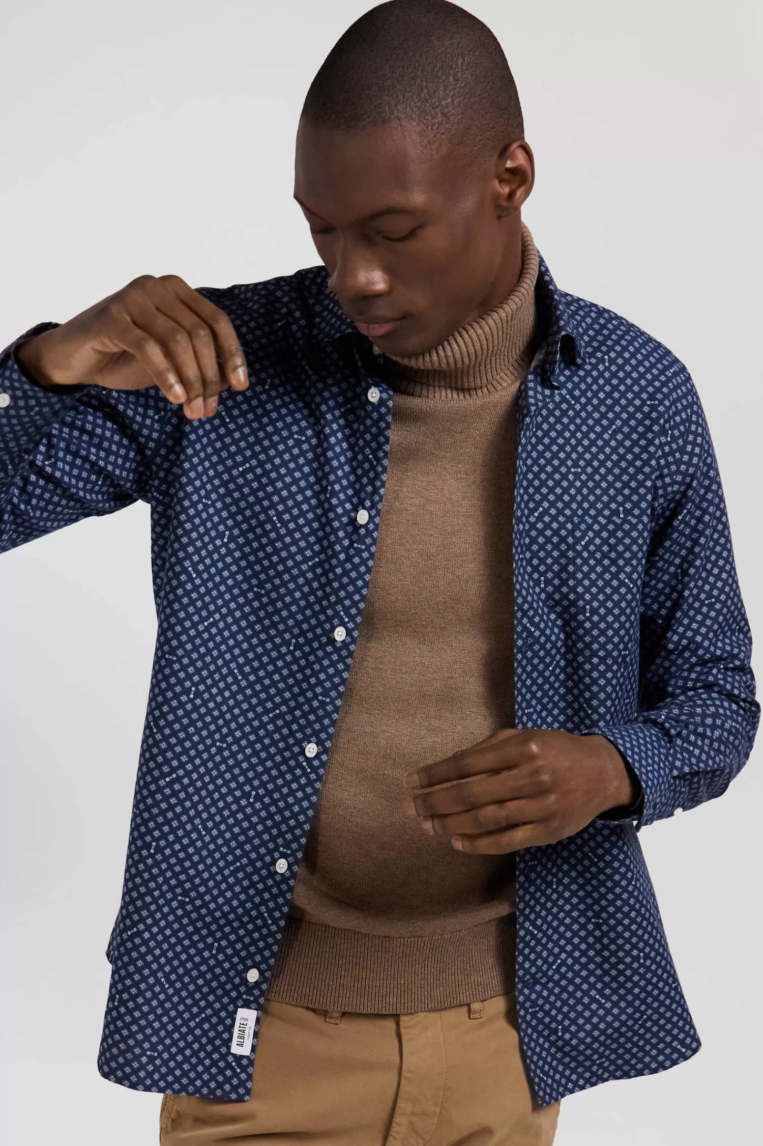 Eden Park Chemise en popeline de coton indigo imprimé graphique coupe Slim< Shirts