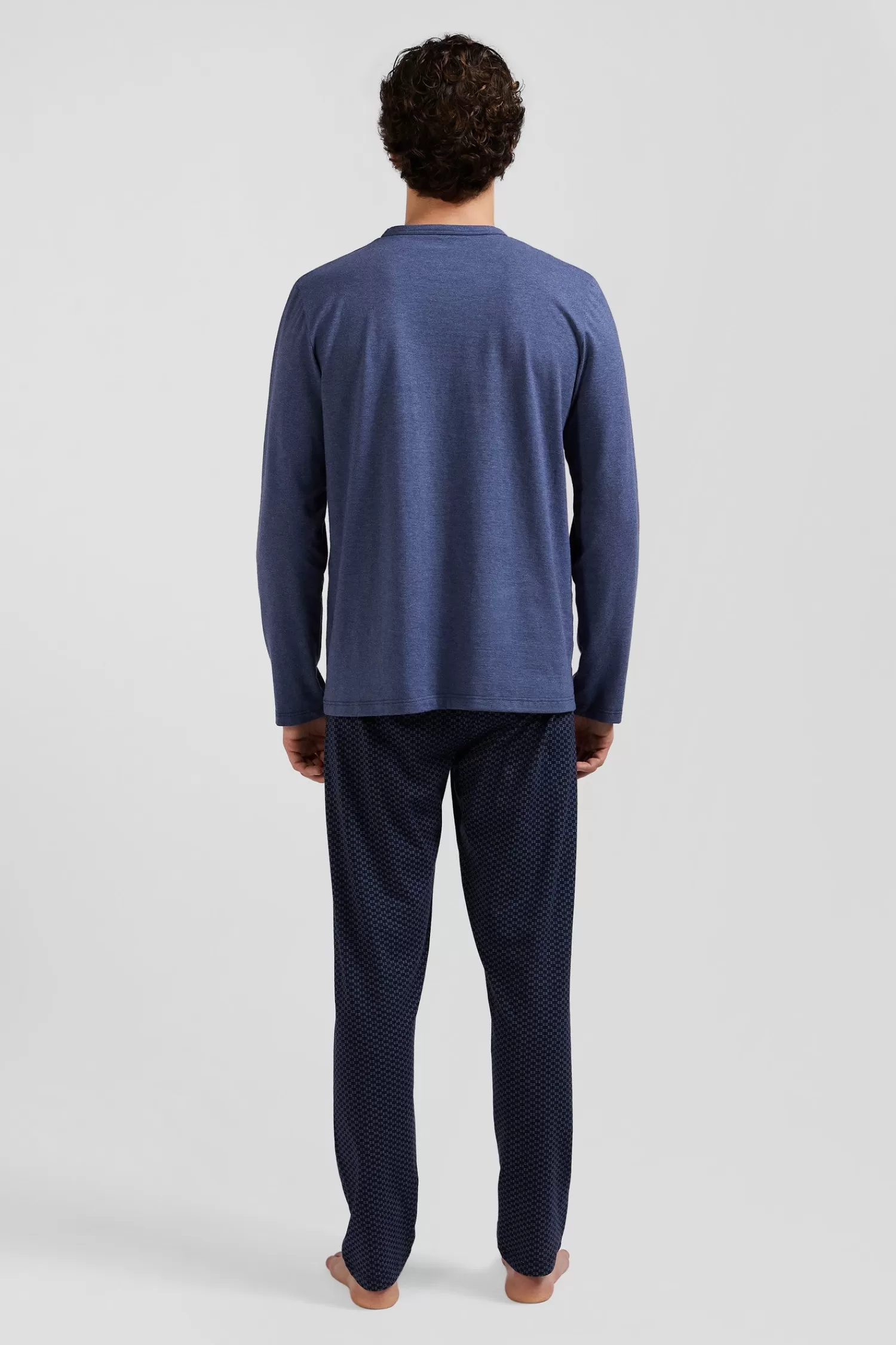 Eden Park Dark blue long cotton pajamas with bow tie micro pattern trousers< Pajamas