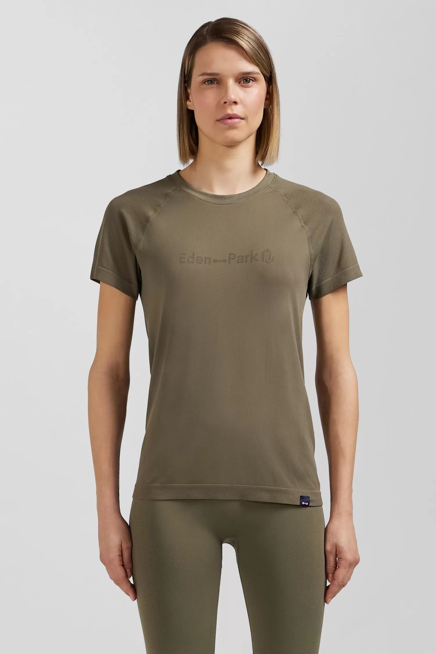 Eden Park Khaki green short-sleeved sports T-shirt with striped details<Women T-shirts