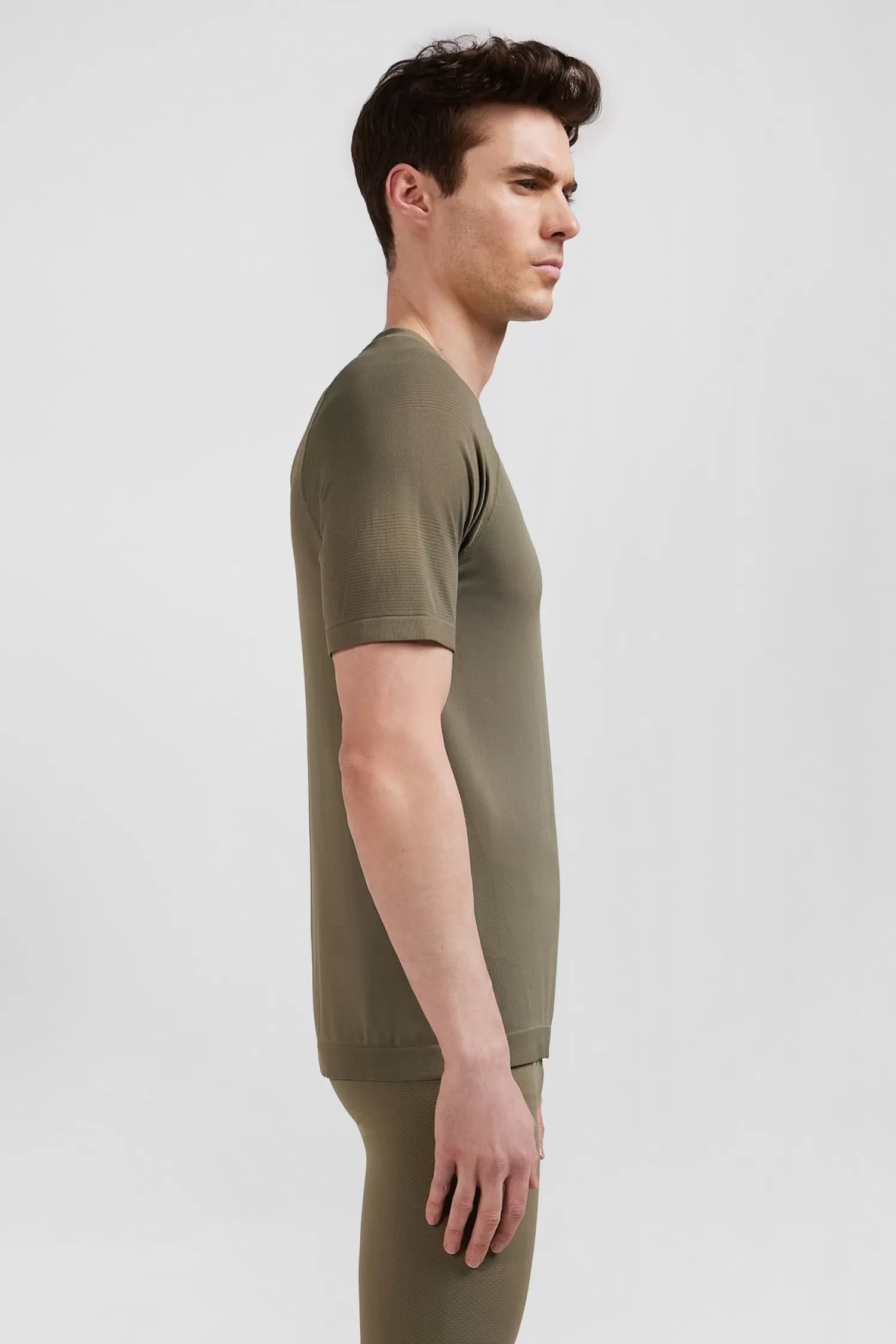 Eden Park Khaki green short-sleeved sports T-shirt with striped details< T-shirts