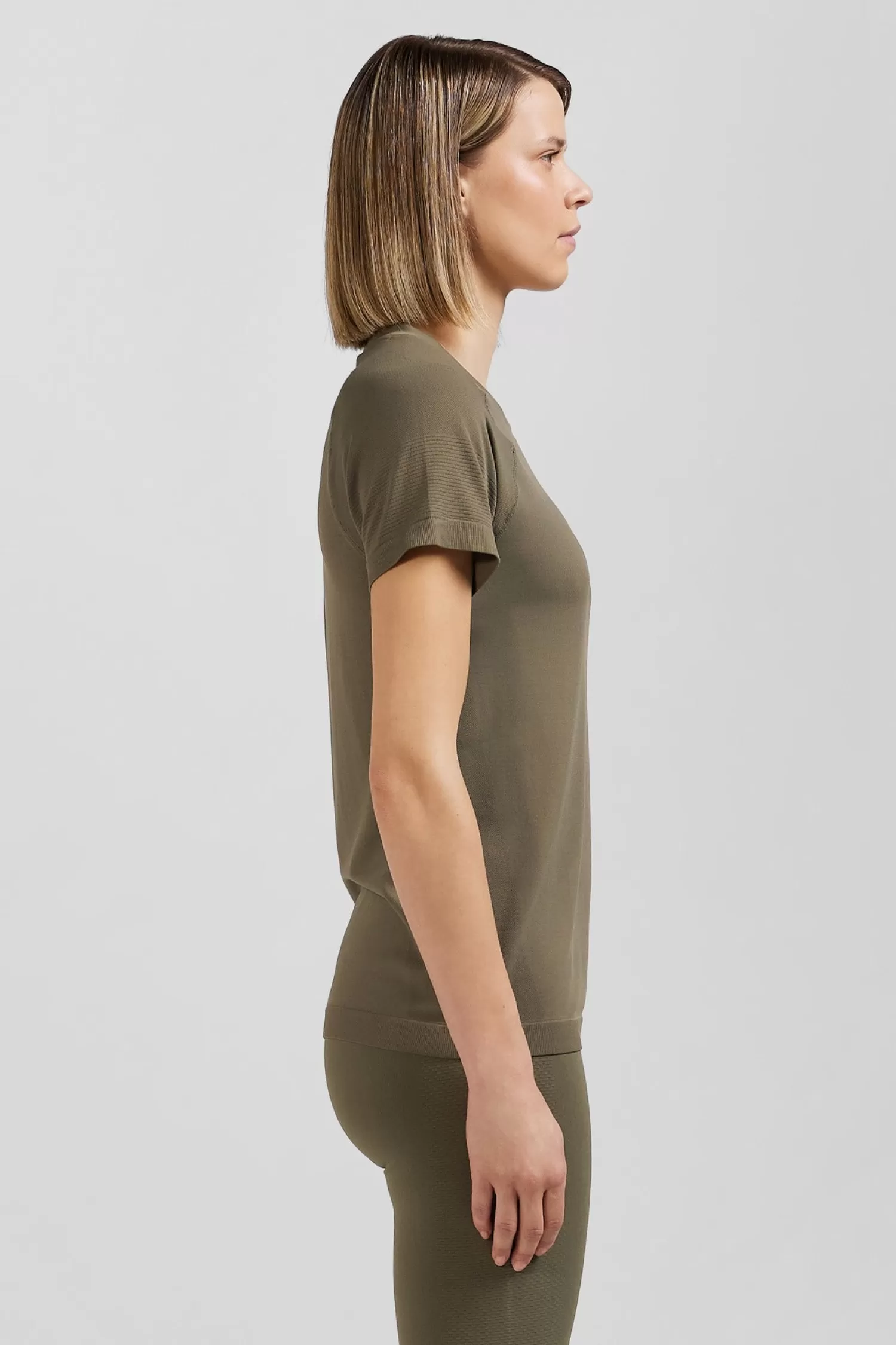 Eden Park Khaki green short-sleeved sports T-shirt with striped details<Women T-shirts