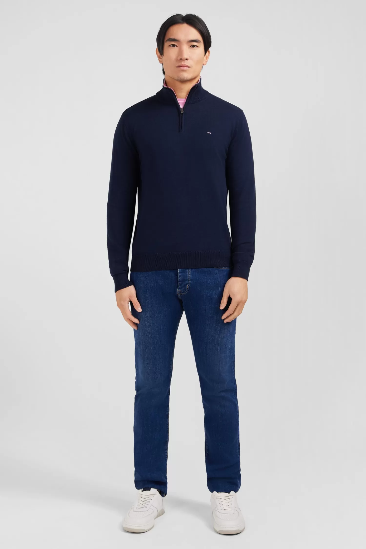 Eden Park Navy blue cotton jersey jumper with trucker neck< Sweaters