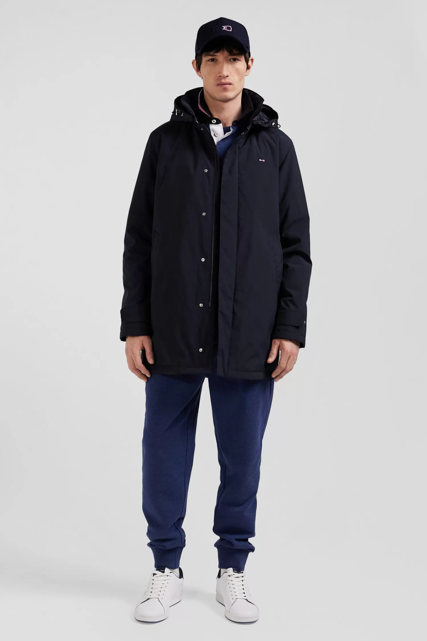 Eden Park Navy blue hooded nylon raincoat< Coats And Jackets