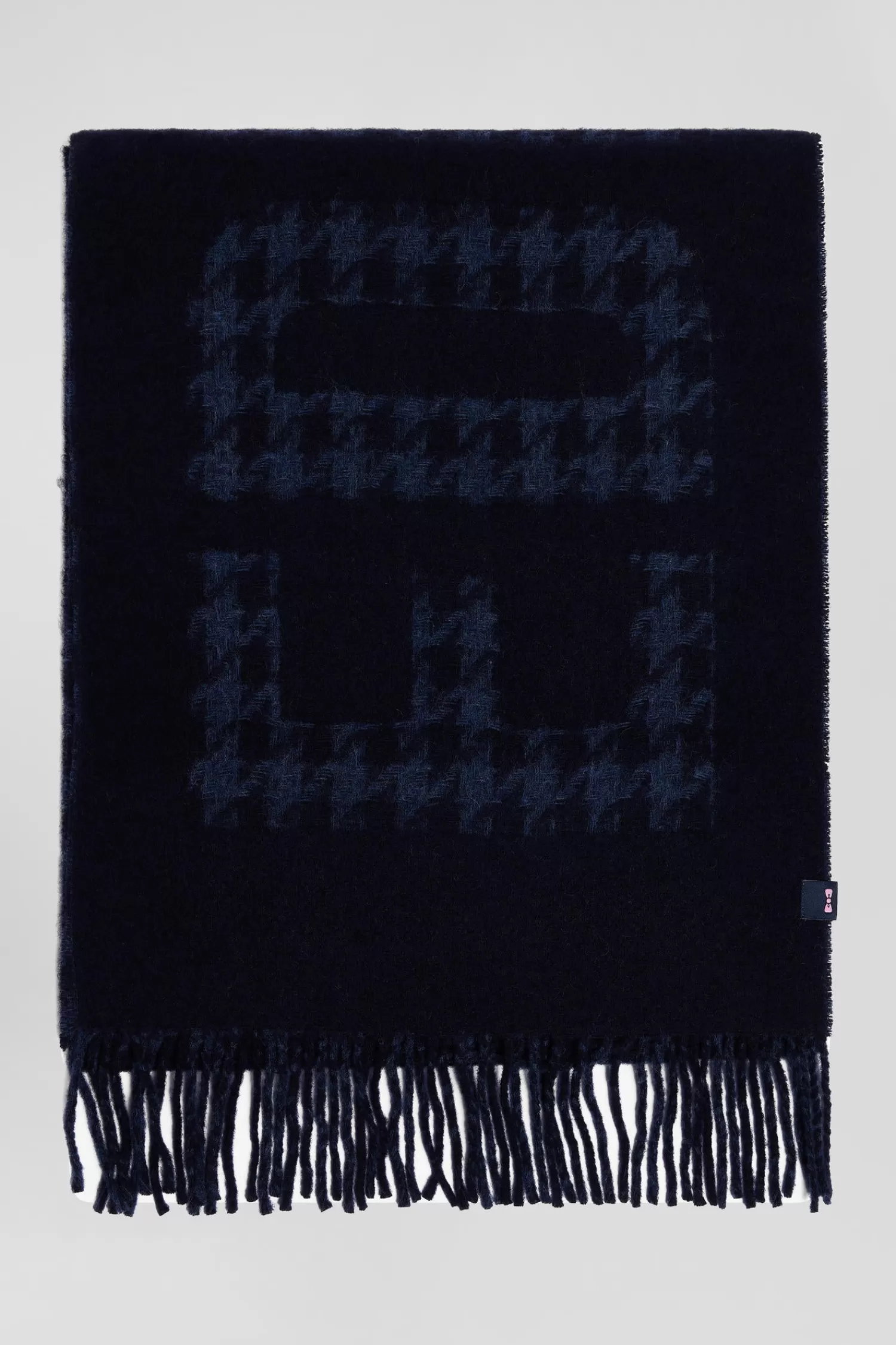 Eden Park Navy blue mixed wool scarf with jacquard lettering< Scarves And Wraps