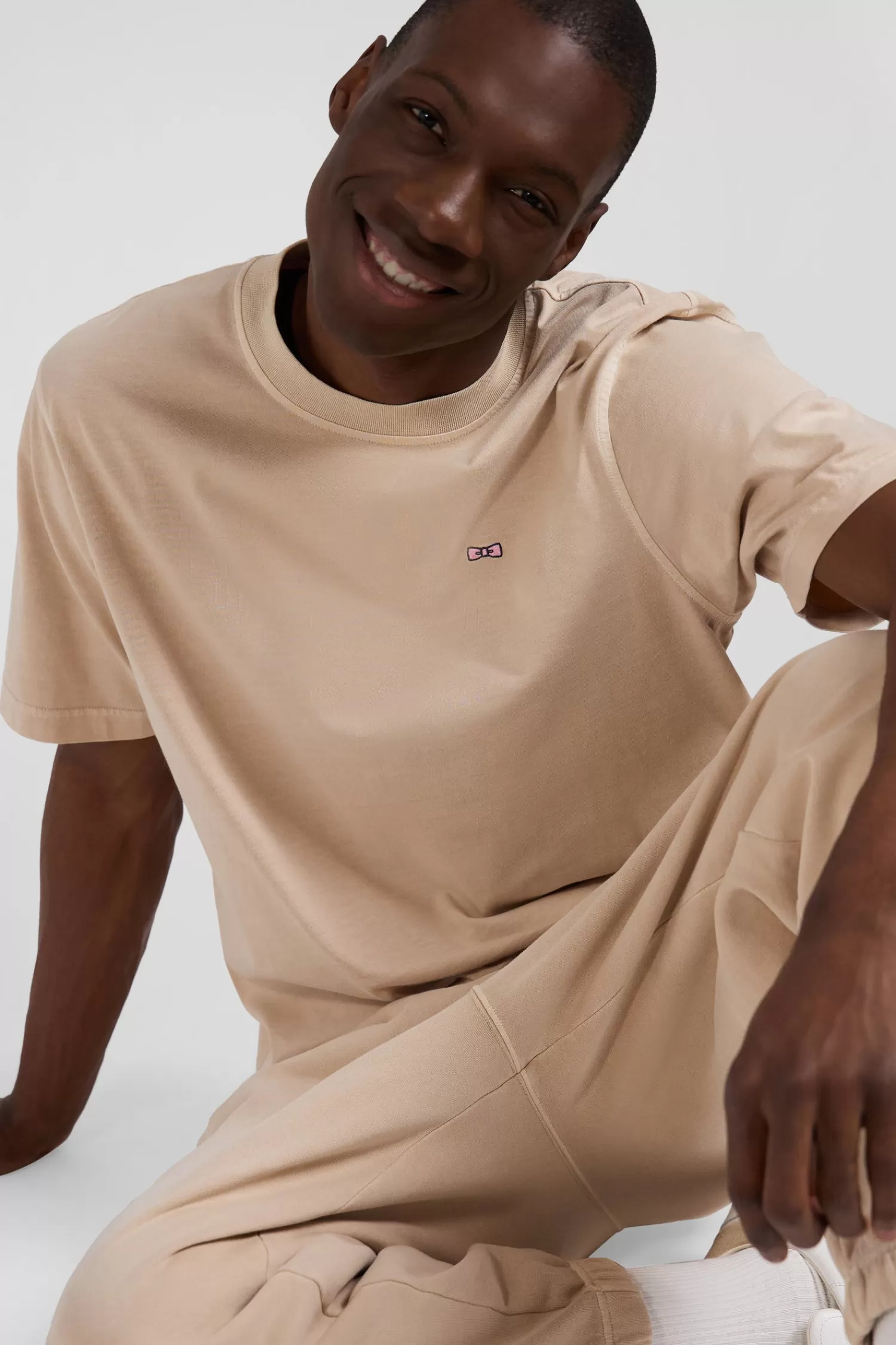 Eden Park Oversize beige unisex short-sleeved T-shirt in overdyed cotton<Women T-shirts | T-shirts