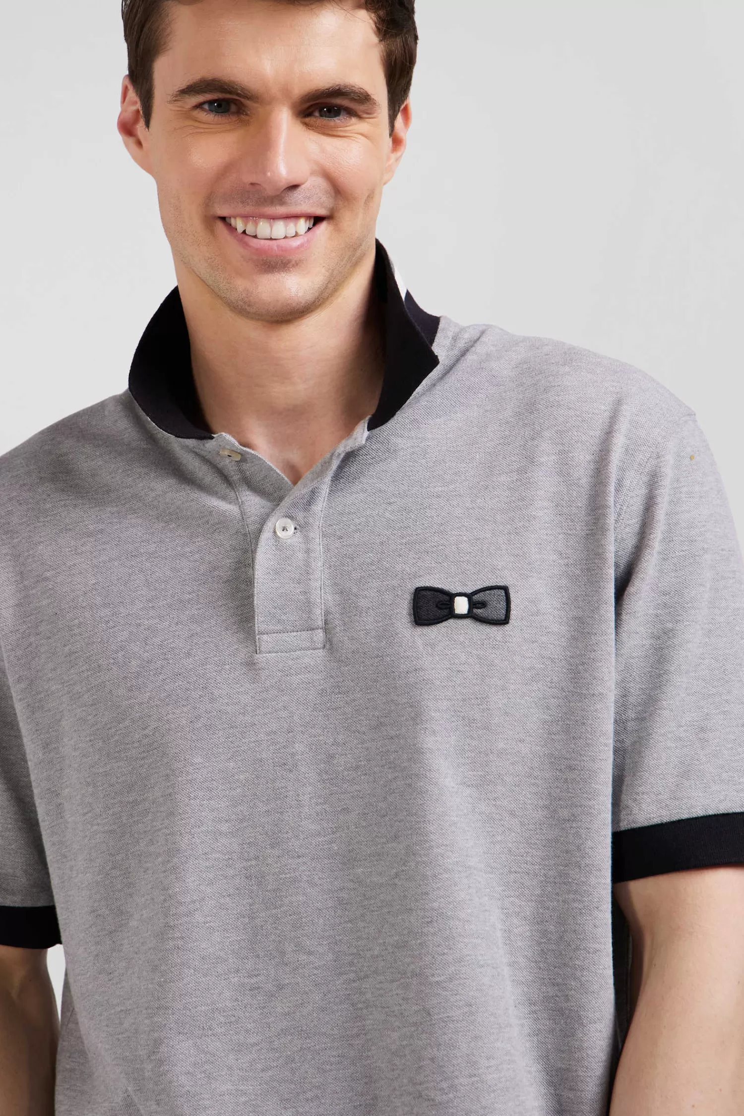 Eden Park Oversize black short-sleeved cotton piqué polo shirt with tricolor details< Polos