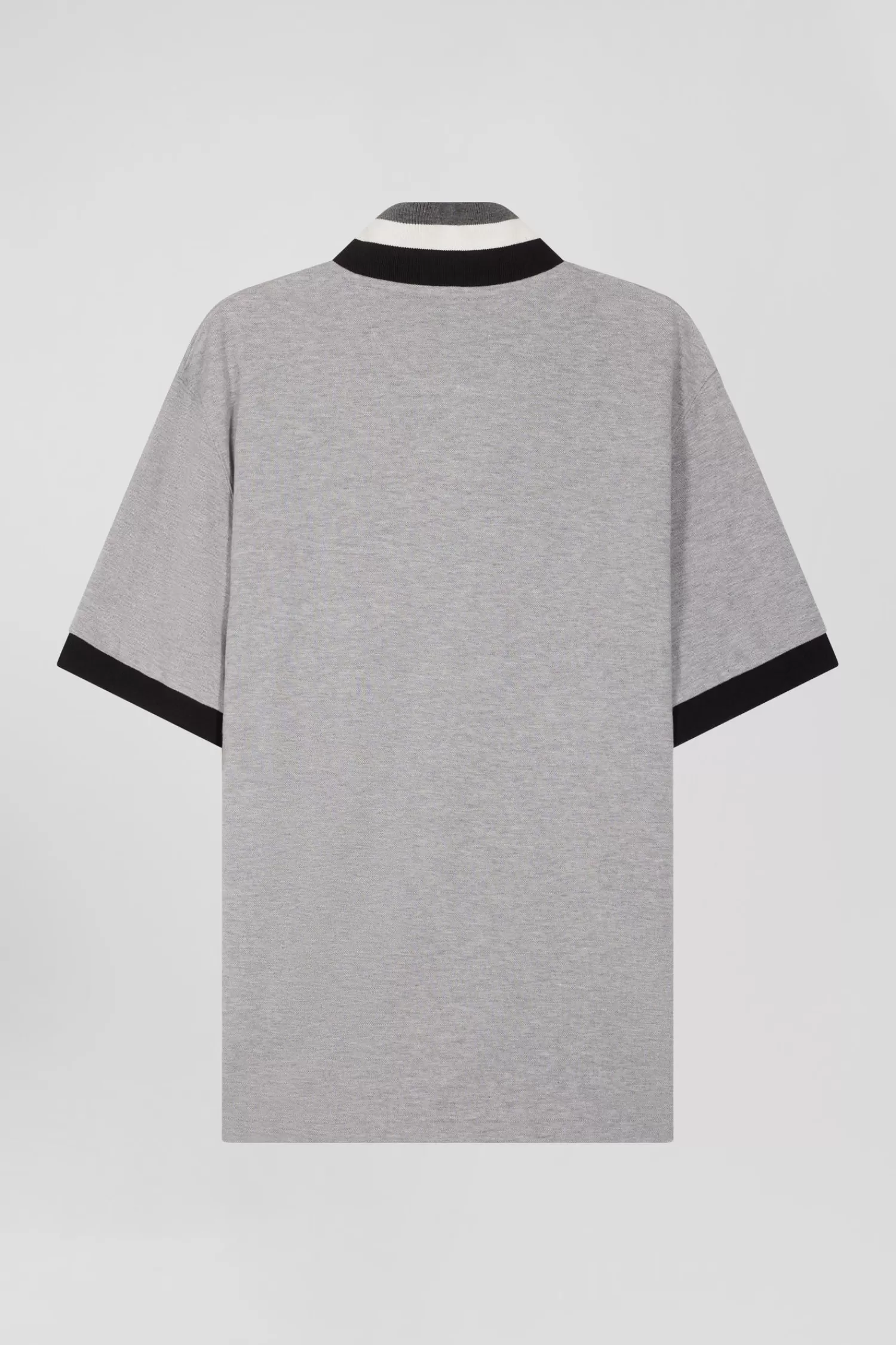 Eden Park Oversize black short-sleeved cotton piqué polo shirt with tricolor details< Polos