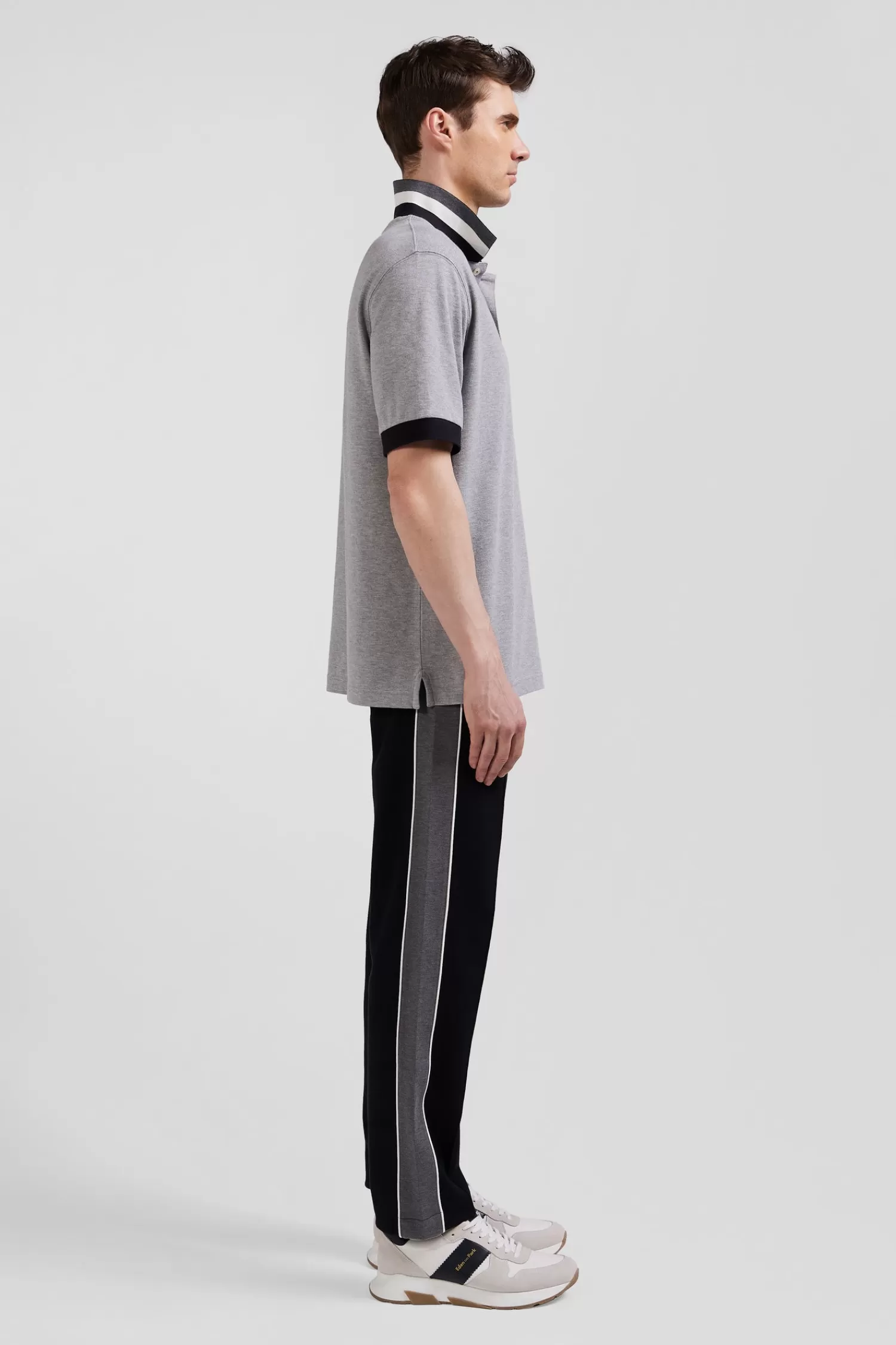 Eden Park Oversize black short-sleeved cotton piqué polo shirt with tricolor details< Polos