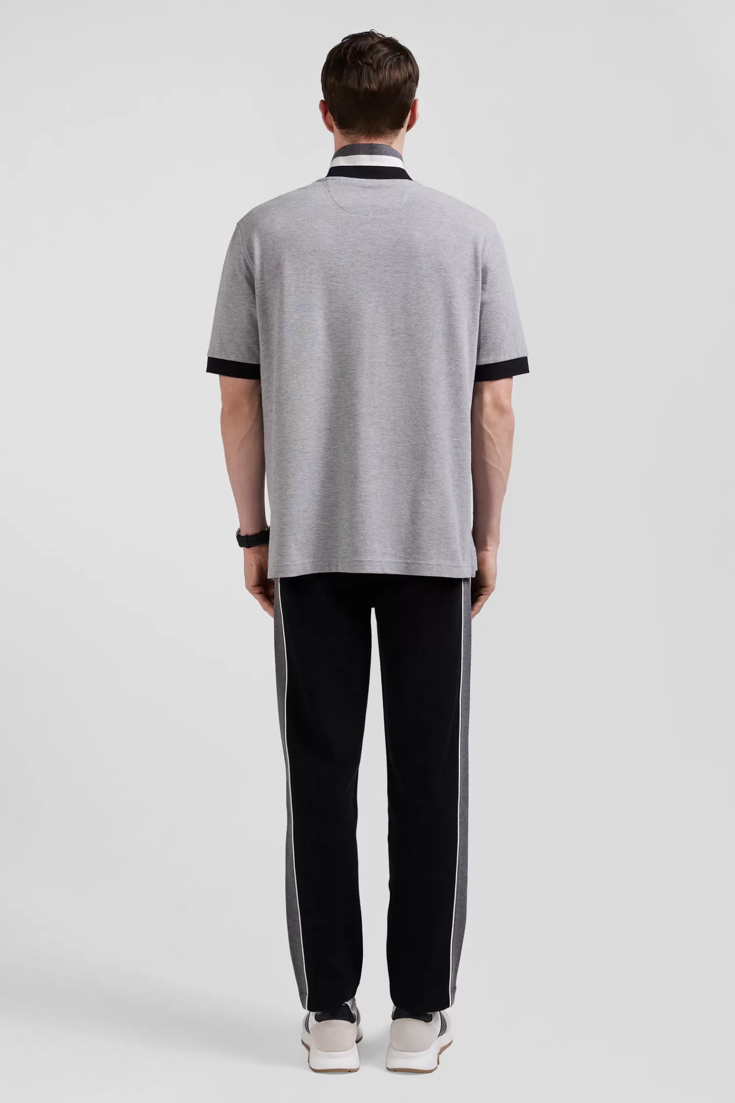 Eden Park Oversize black short-sleeved cotton piqué polo shirt with tricolor details< Polos