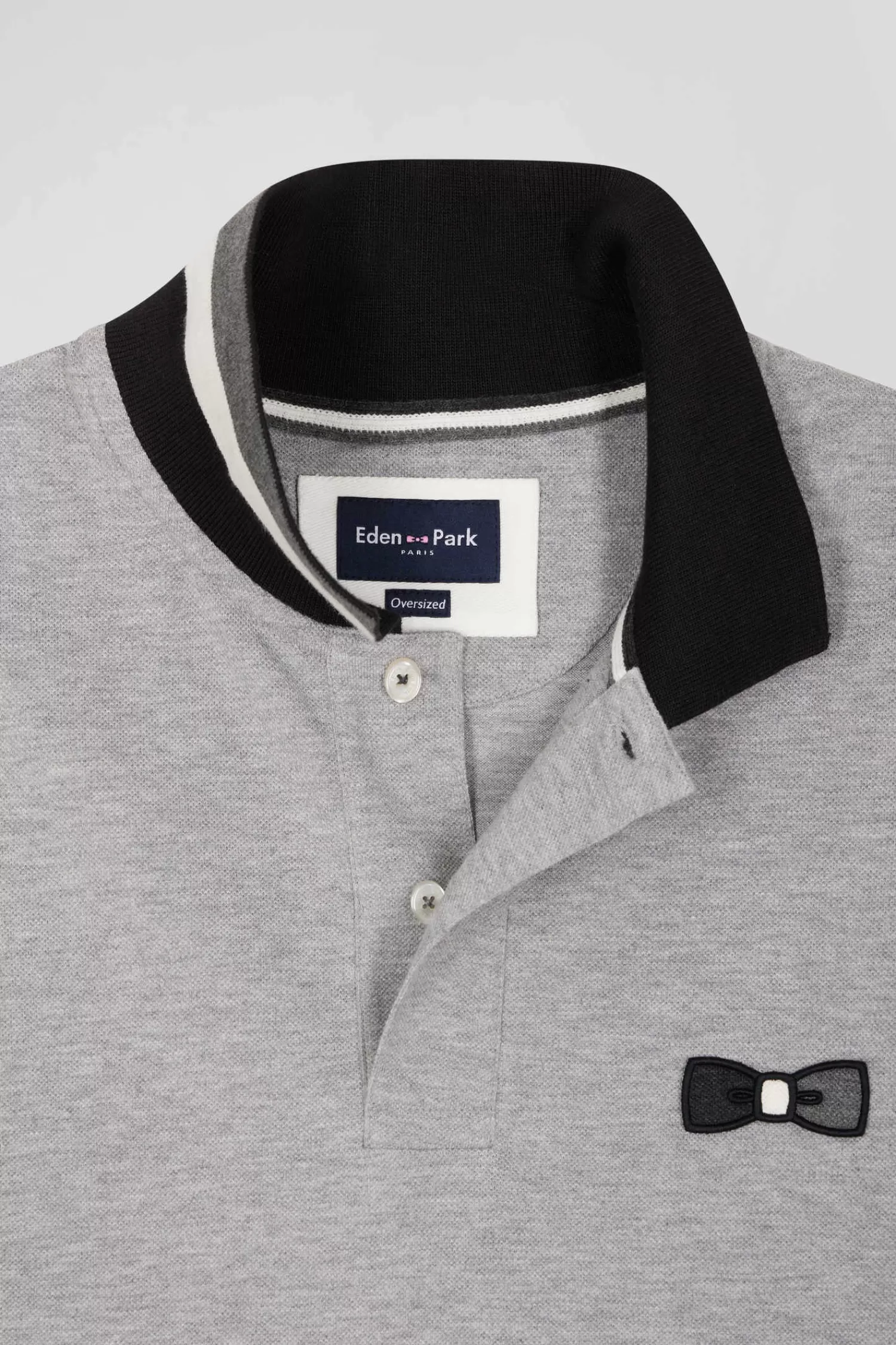 Eden Park Oversize black short-sleeved cotton piqué polo shirt with tricolor details< Polos