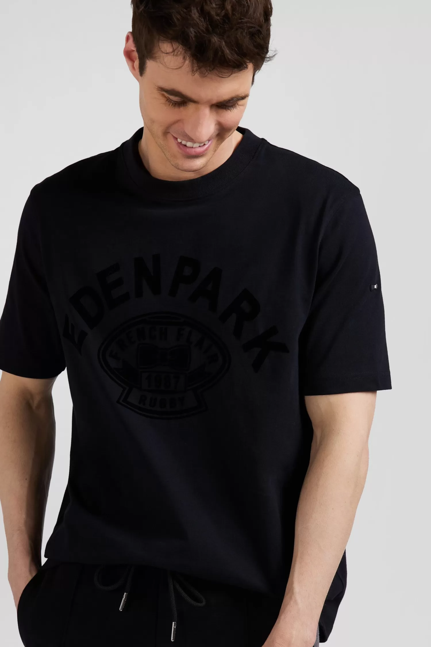Eden Park Oversize black short-sleeved cotton T-shirt with Rugby print< T-shirts
