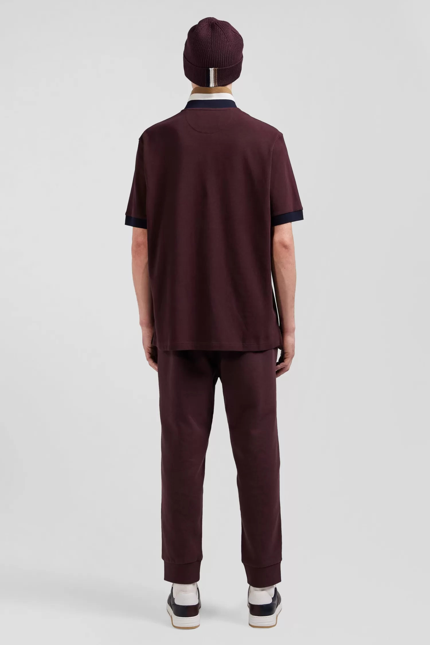 Eden Park Oversize burgundy short-sleeved cotton piqué polo shirt with tricolor details< Polos