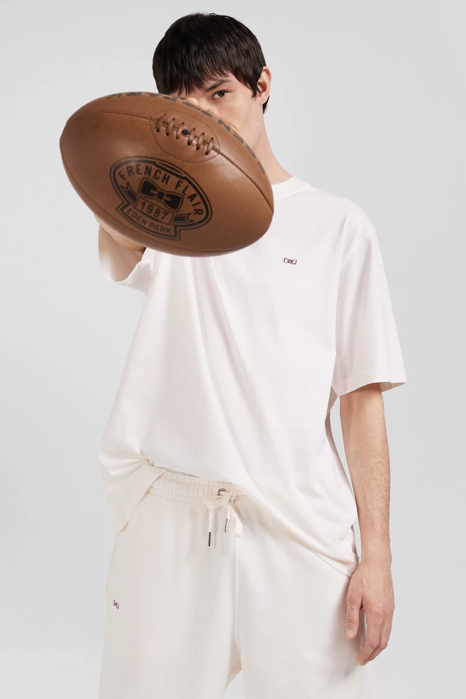 Eden Park Oversize ecru unisex short-sleeved T-shirt in overdyed cotton<Women T-shirts | T-shirts