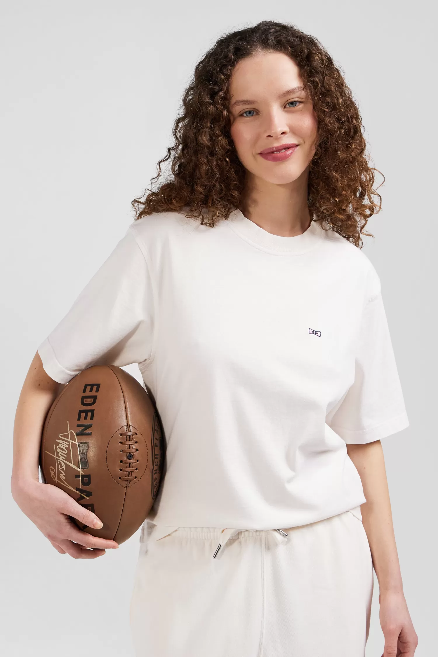 Eden Park Oversize ecru unisex short-sleeved T-shirt in overdyed cotton<Women T-shirts | T-shirts