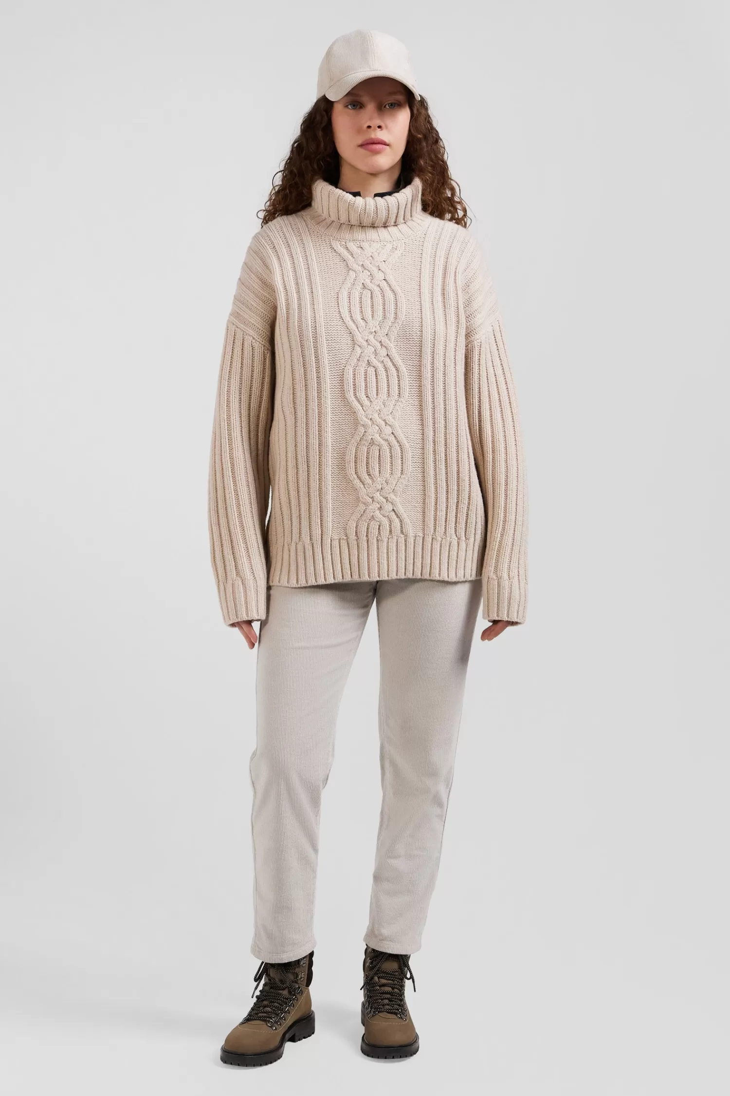 Eden Park Oversize ivory wool blend high neck jumper with bow effect<Women Sweaters
