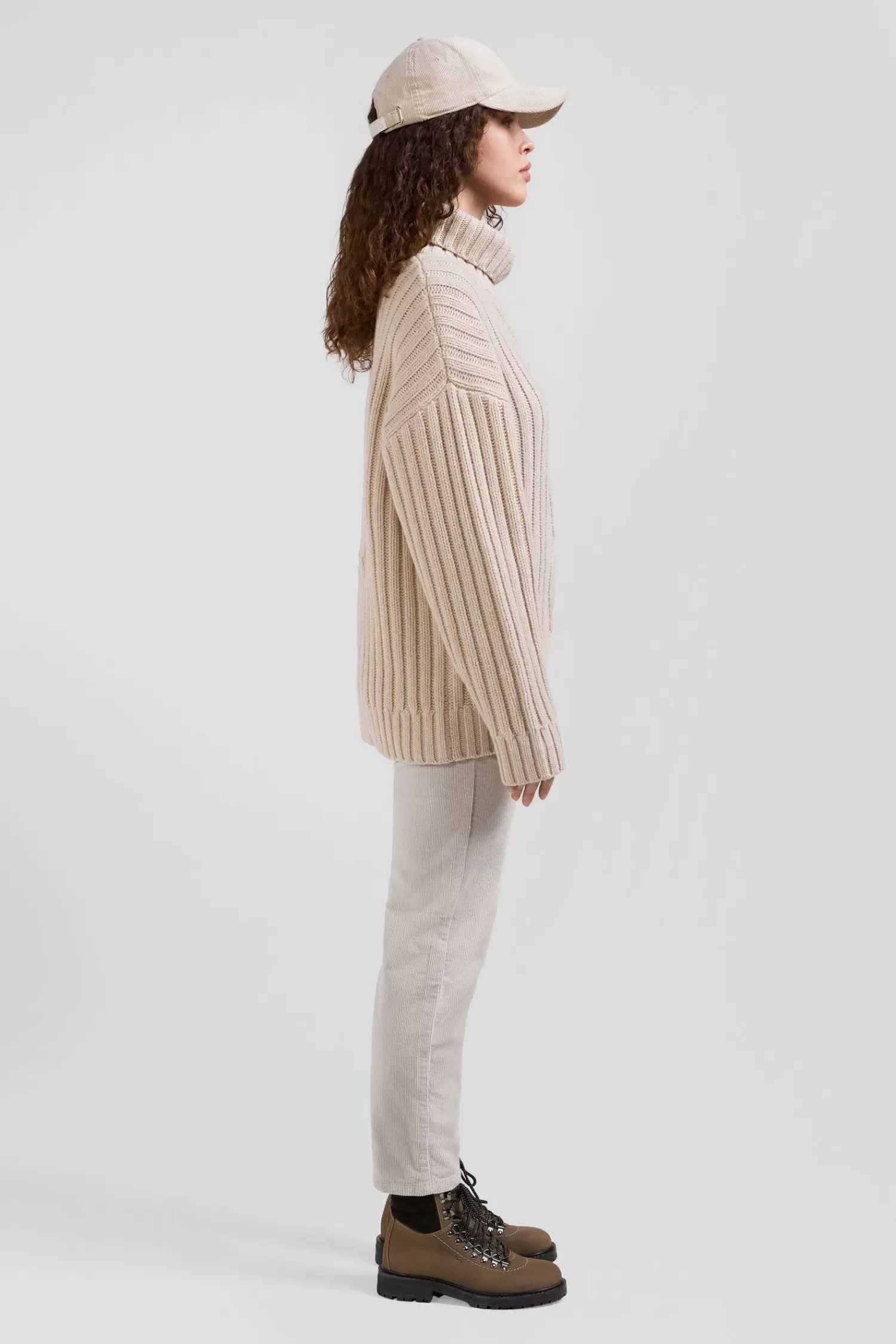 Eden Park Oversize ivory wool blend high neck jumper with bow effect<Women Sweaters