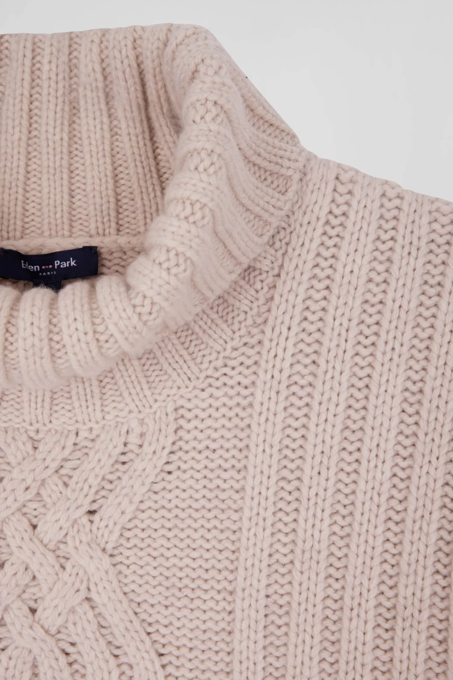 Eden Park Oversize ivory wool blend high neck jumper with bow effect<Women Sweaters