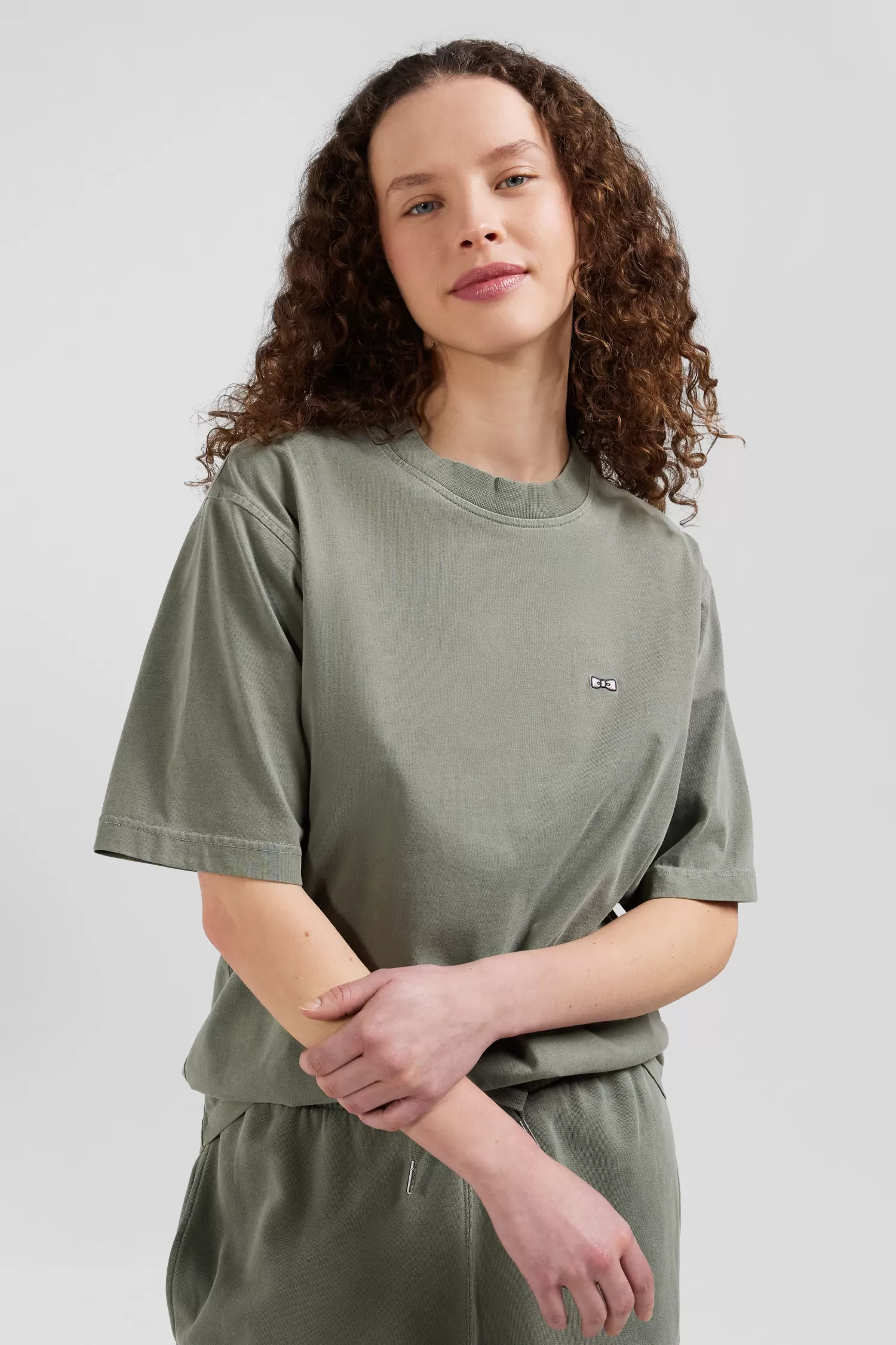 Eden Park Oversize khaki unisex short-sleeved T-shirt in overdyed cotton<Women T-shirts | T-shirts
