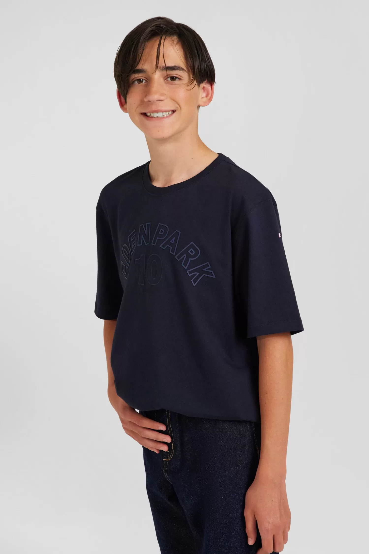 Eden Park Oversize navy blue embroidered short-sleeved cotton T-shirt<Kids Kids