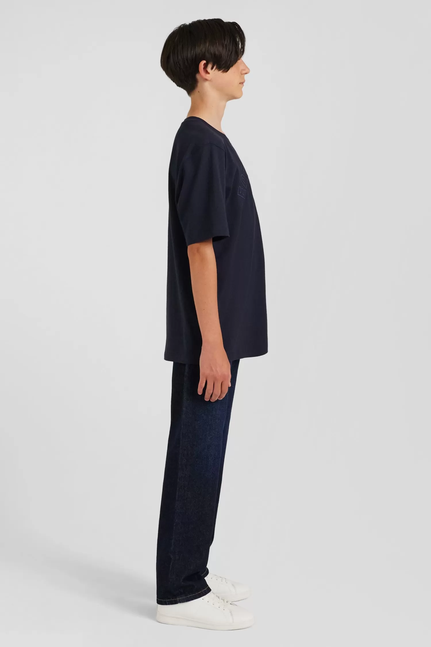 Eden Park Oversize navy blue embroidered short-sleeved cotton T-shirt<Kids Kids