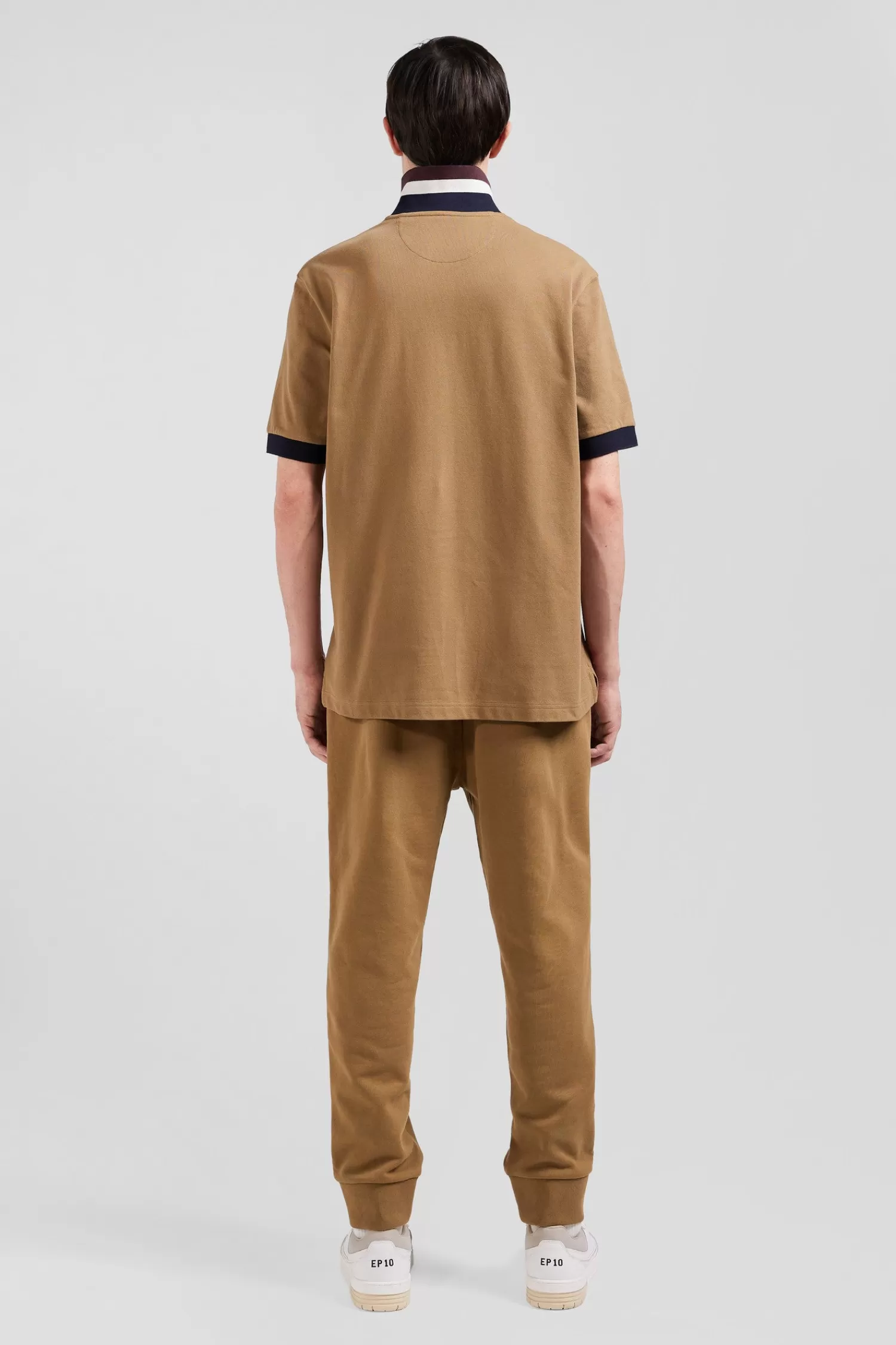 Eden Park Oversize navy blue short-sleeved cotton piqué polo shirt with tricolor details< Polos