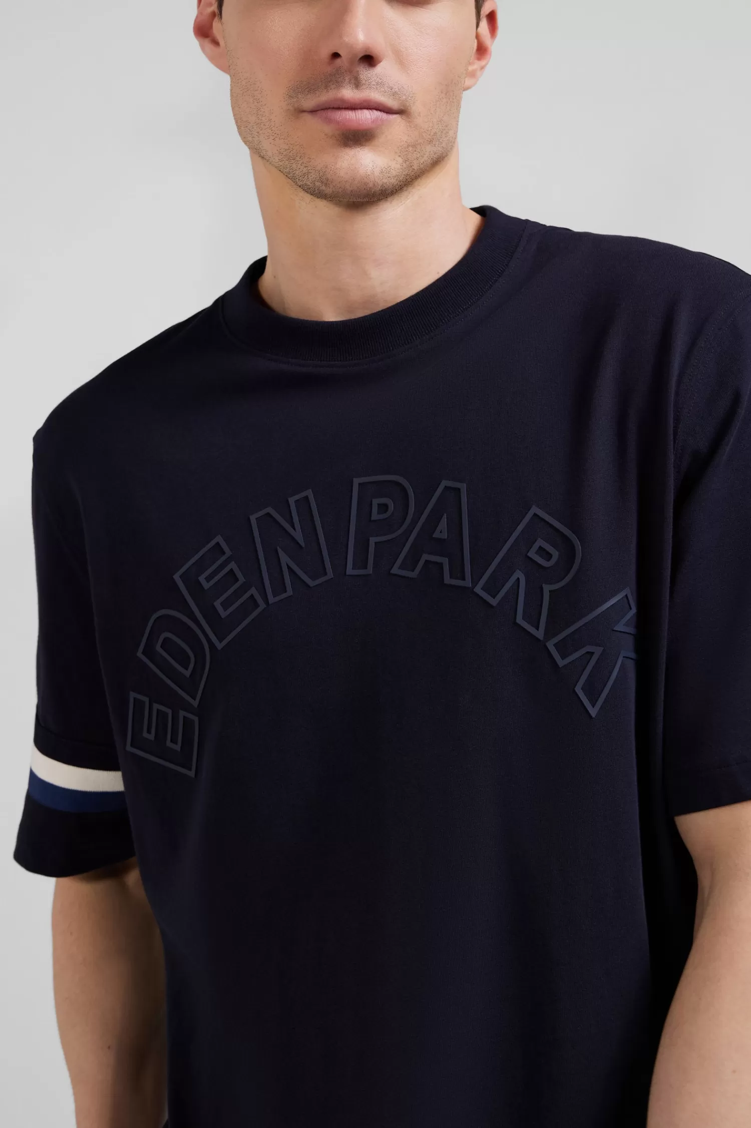 Eden Park Oversize navy short-sleeved cotton T-shirt with print< T-shirts