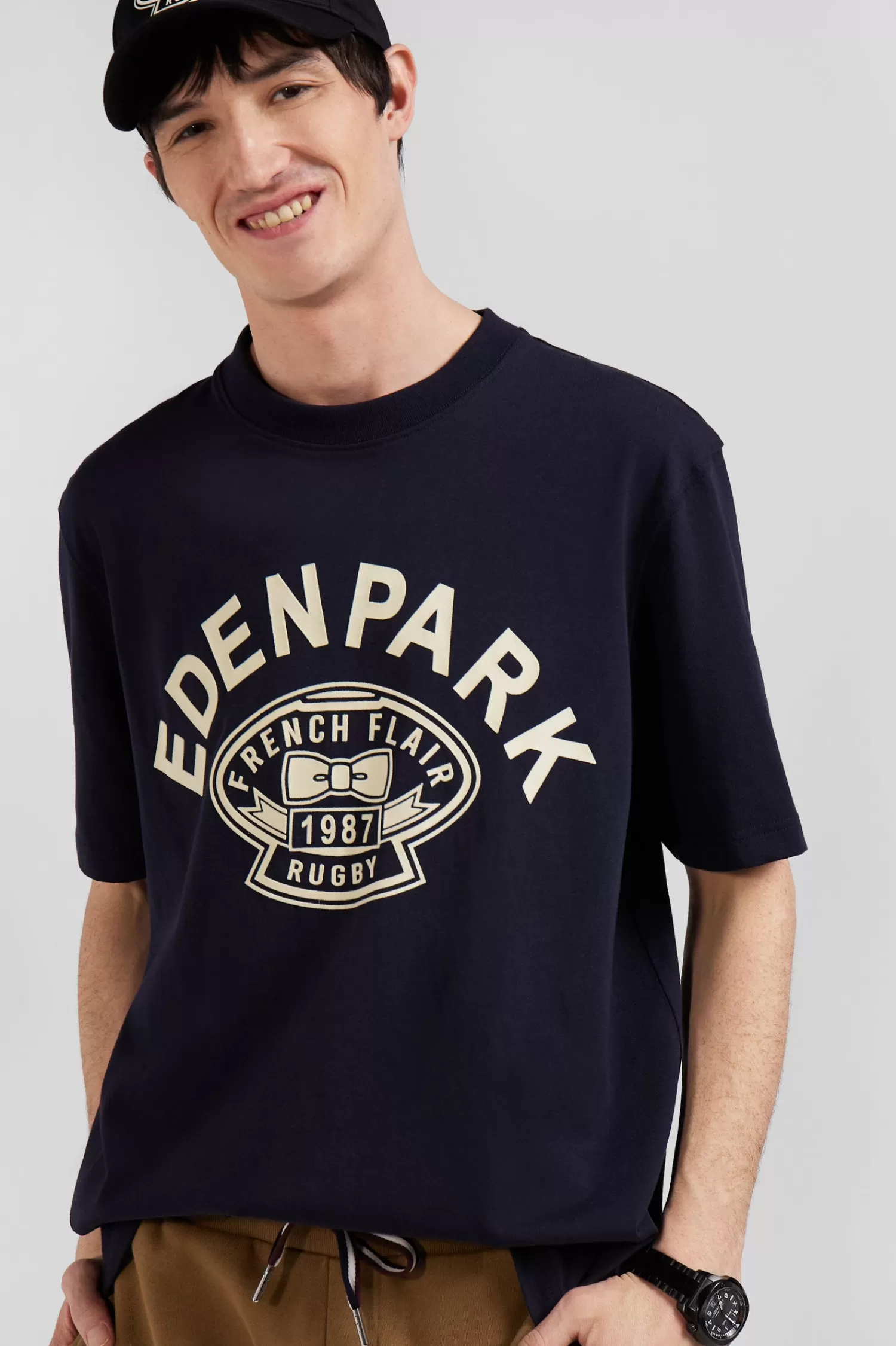 Eden Park Oversize navy short-sleeved cotton T-shirt with Rugby print< T-shirts