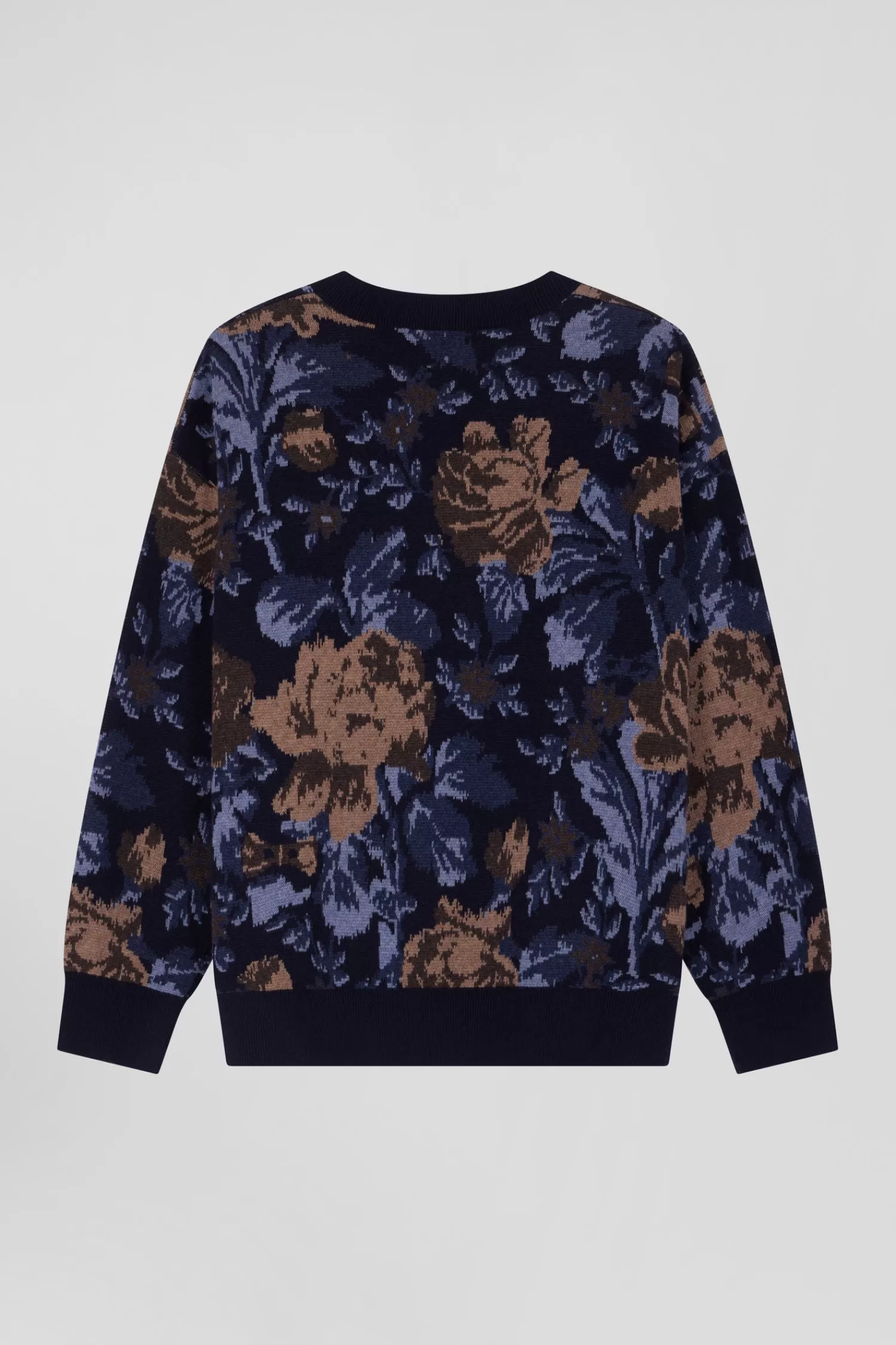 Eden Park Oversize navy wool and cotton crew neck jumper with floral patterns<Women Sweaters