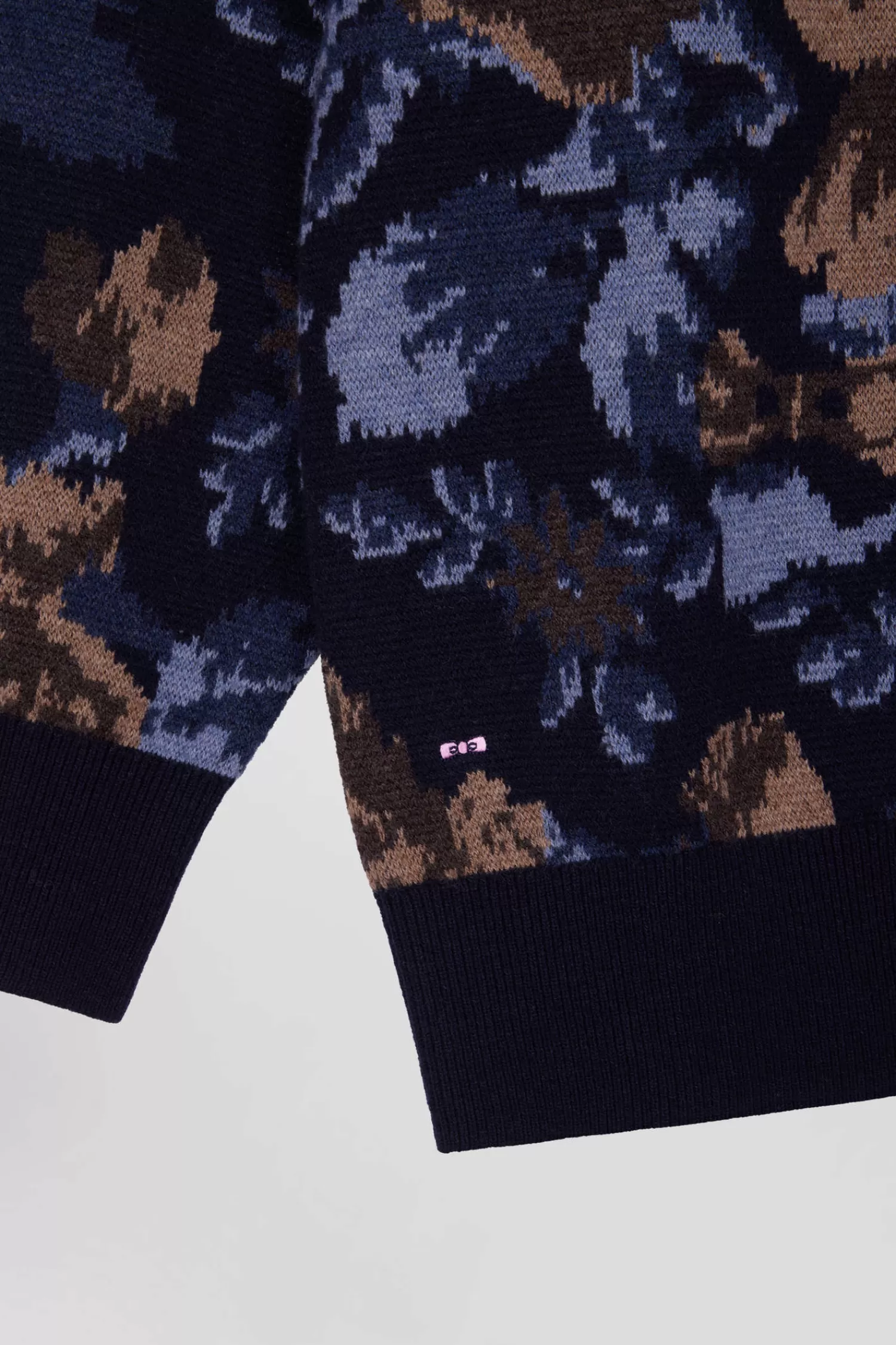 Eden Park Oversize navy wool and cotton crew neck jumper with floral patterns<Women Sweaters