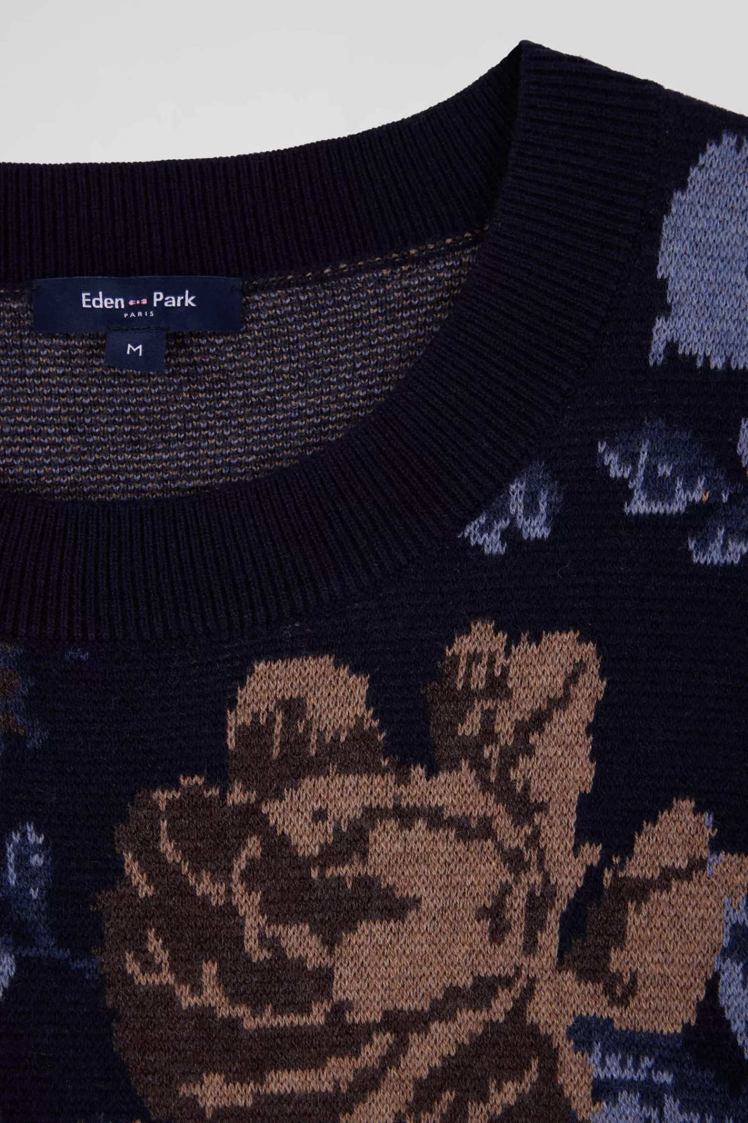 Eden Park Oversize navy wool and cotton crew neck jumper with floral patterns<Women Sweaters
