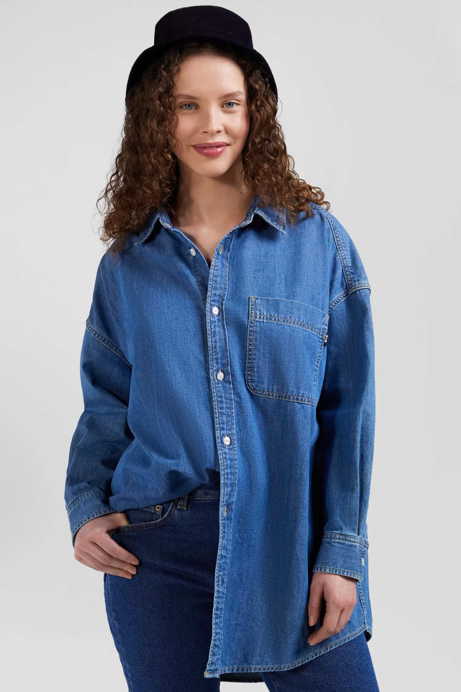 Eden Park Oversize sky blue cotton shirt with patch pocket<Women Shirts | Shirts