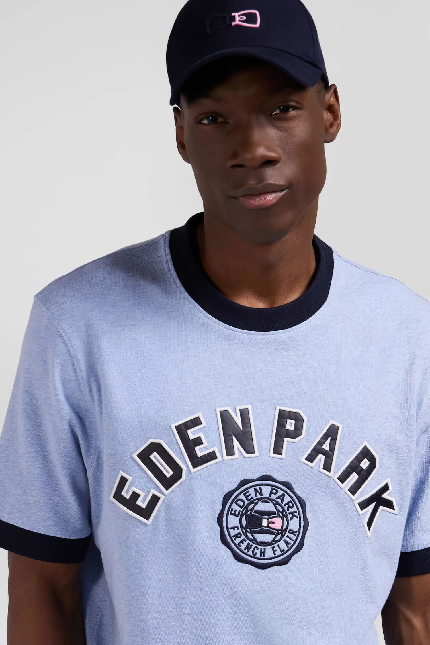 Eden Park Oversize sky blue short-sleeved cotton T-shirt with print< T-shirts