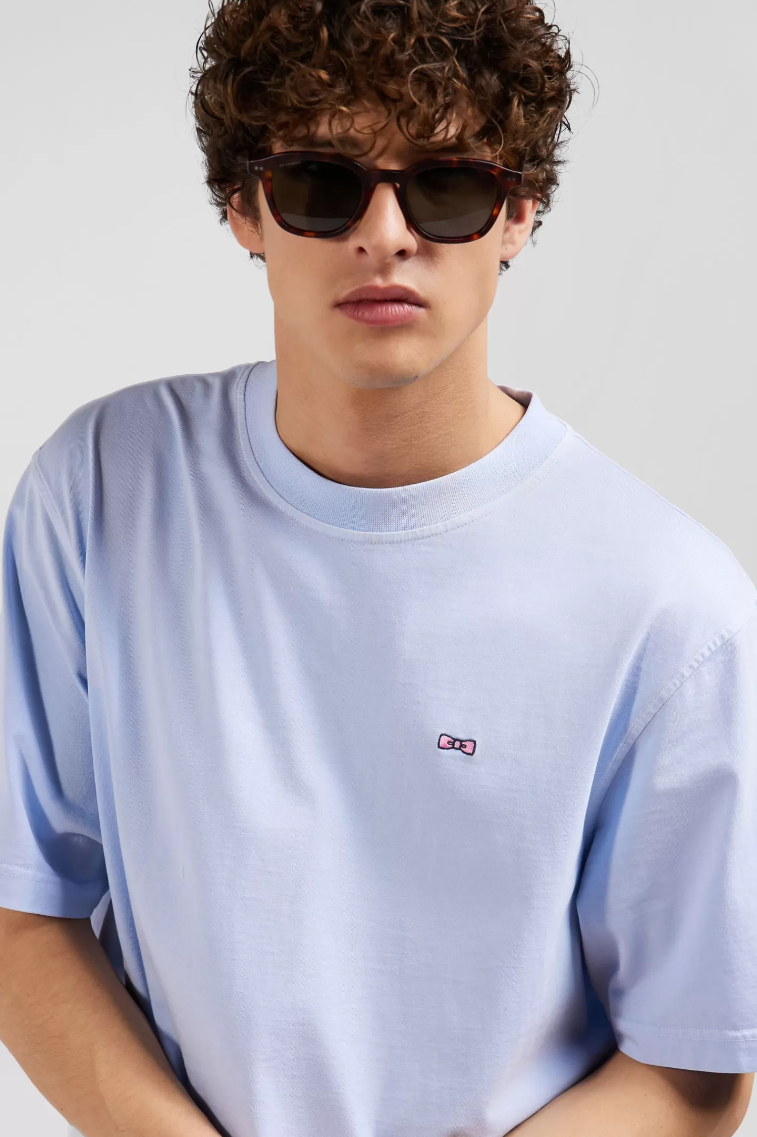Eden Park Oversize sky blue unisex short-sleeved T-shirt in overdyed cotton<Women T-shirts | T-shirts
