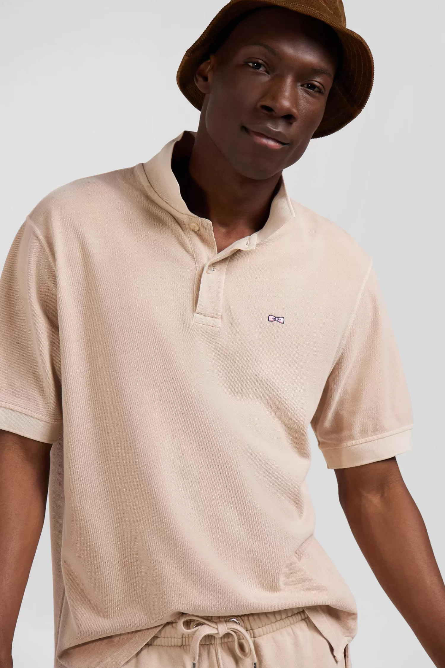 Eden Park Oversized beige unisex short-sleeved cotton piqué polo shirt<Women Polos | Polos