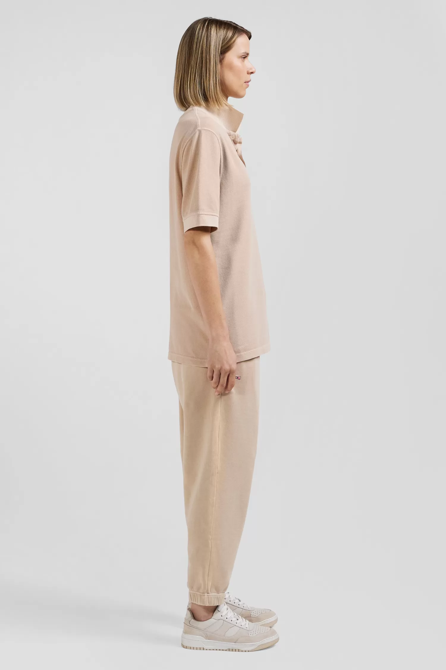 Eden Park Oversized beige unisex short-sleeved cotton piqué polo shirt<Women Polos | Polos