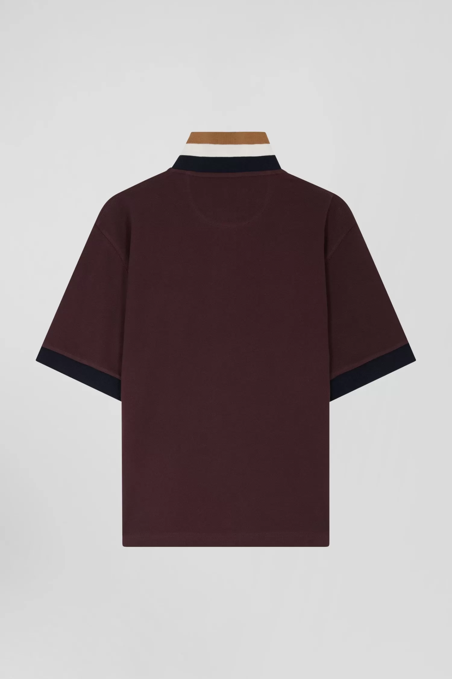 Eden Park Oversized burgundy short-sleeved cotton piqué polo shirt with tricolour collar<Women Polos | Polos
