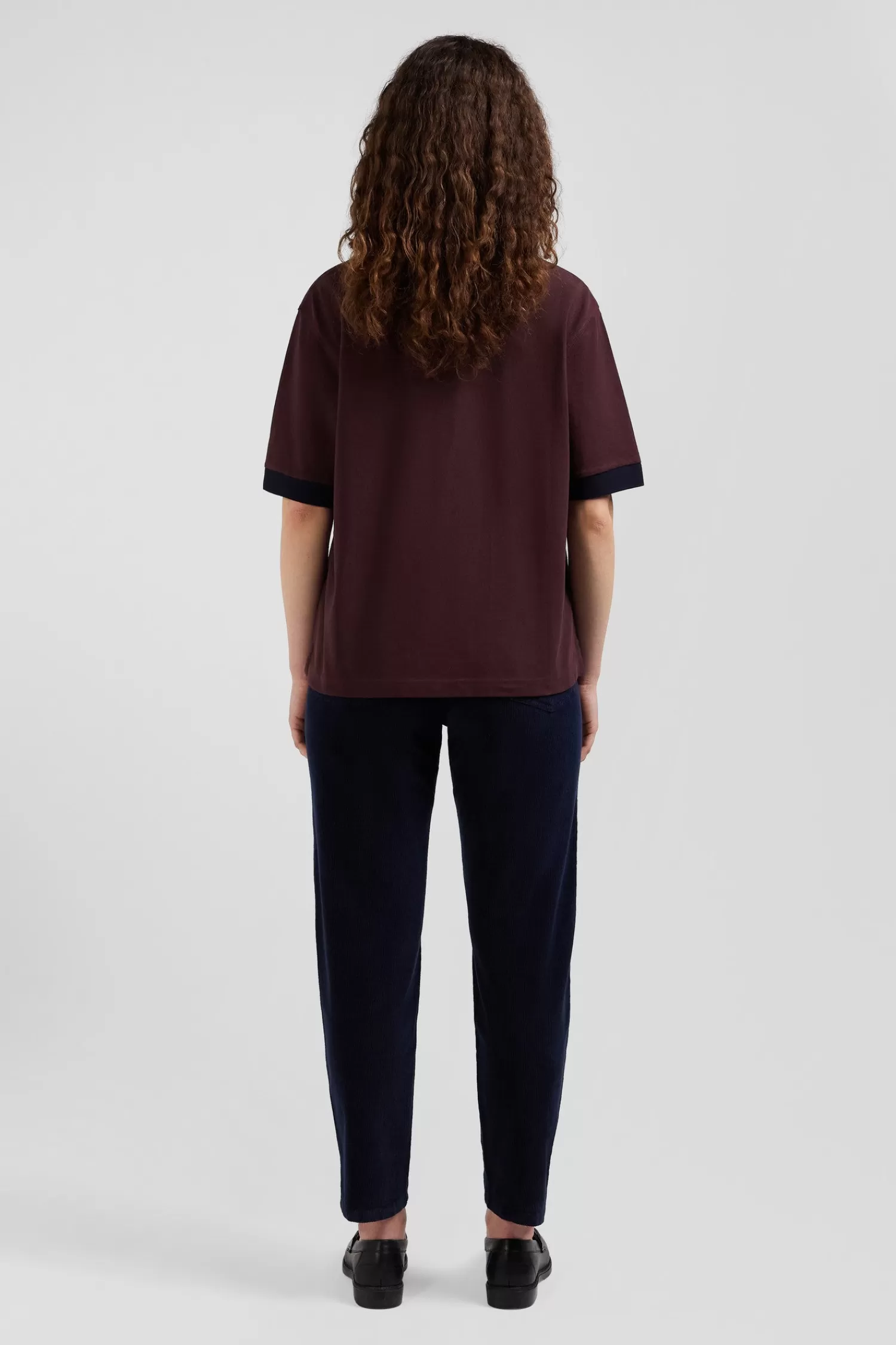 Eden Park Oversized burgundy short-sleeved cotton piqué polo shirt with tricolour collar<Women Polos | Polos