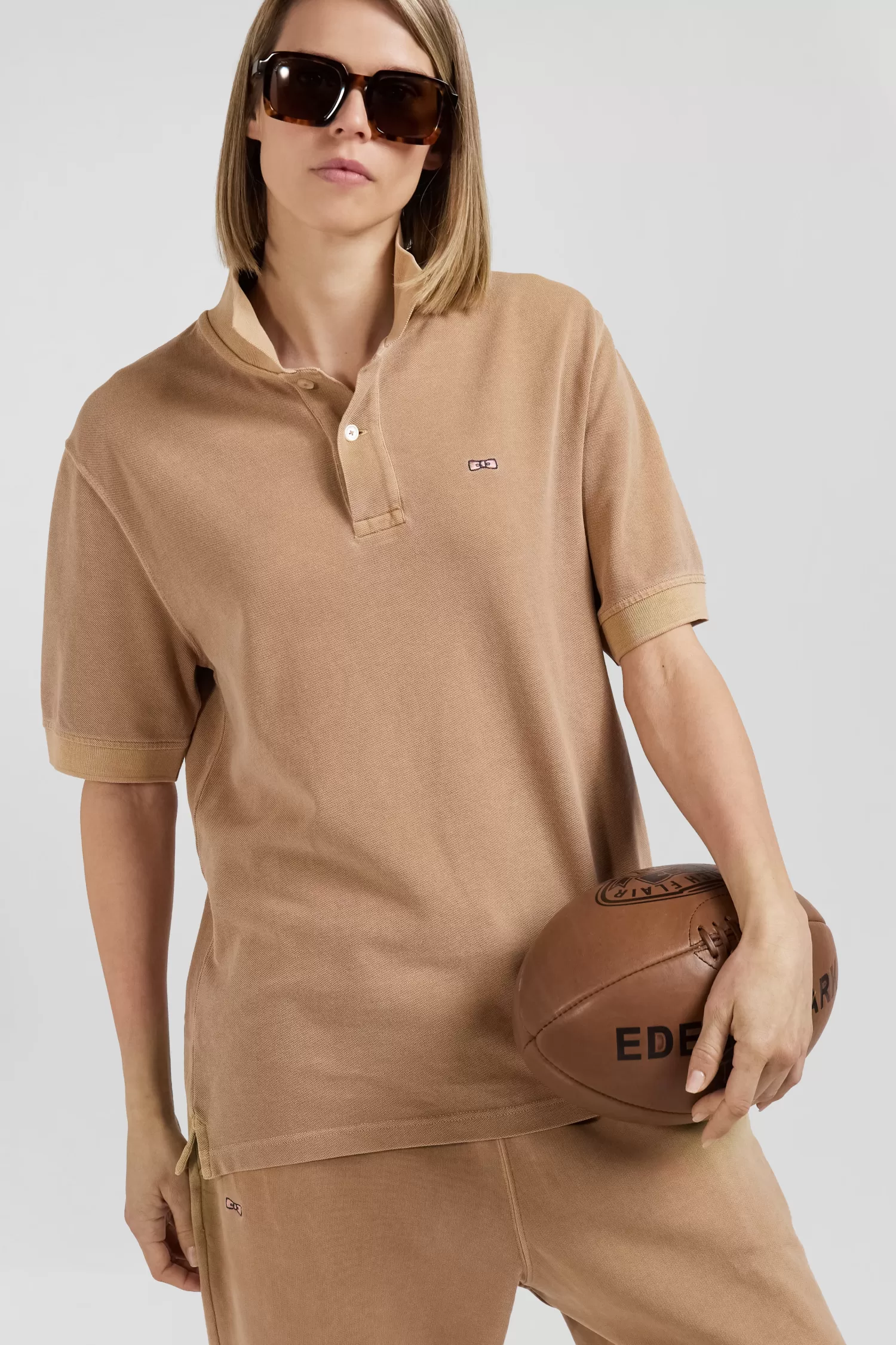 Eden Park Oversized camel unisex short-sleeved cotton piqué polo shirt<Women Polos | Polos