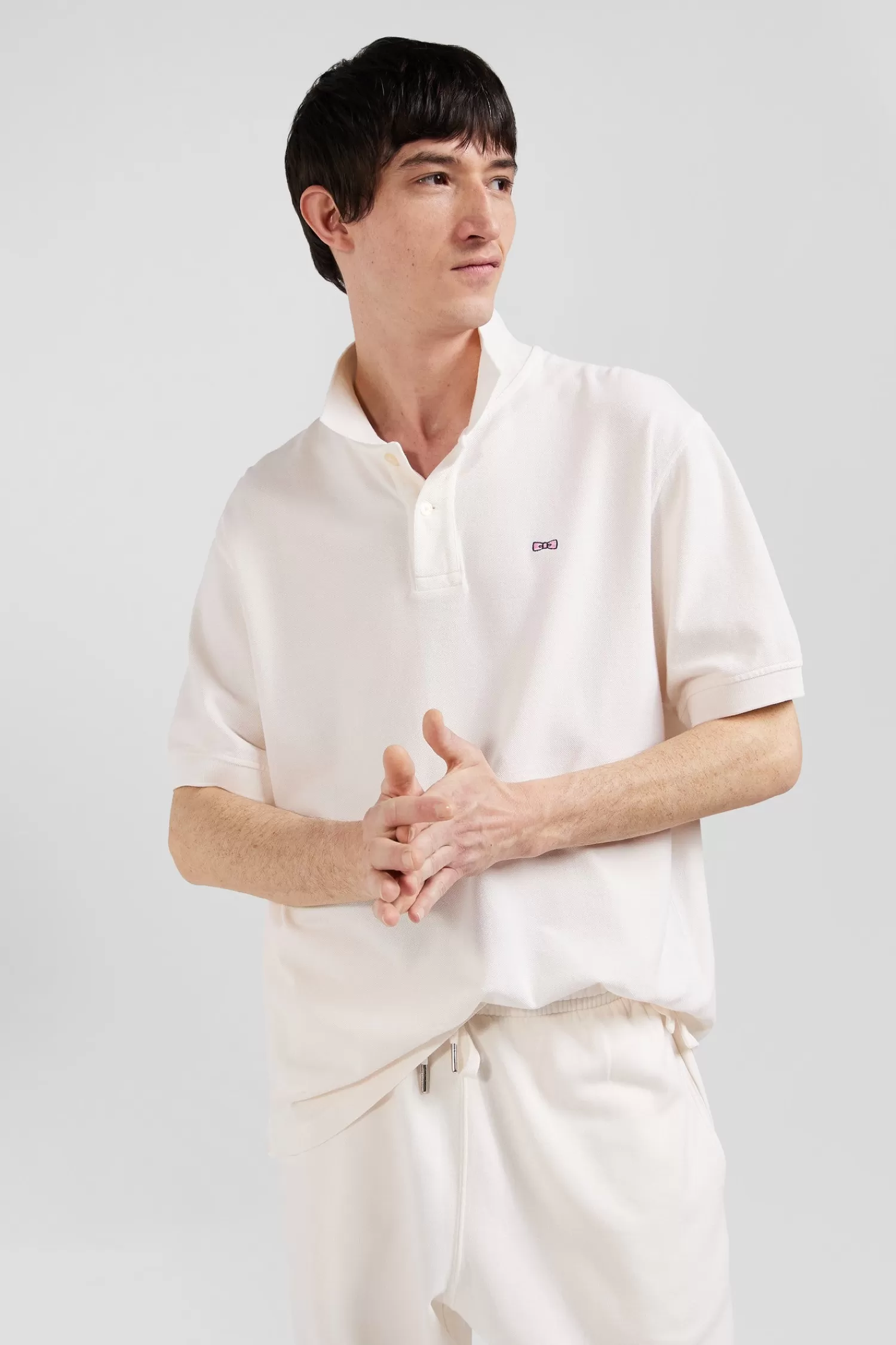 Eden Park Oversized ecru unisex short-sleeved cotton piqué polo shirt<Women Polos | Polos