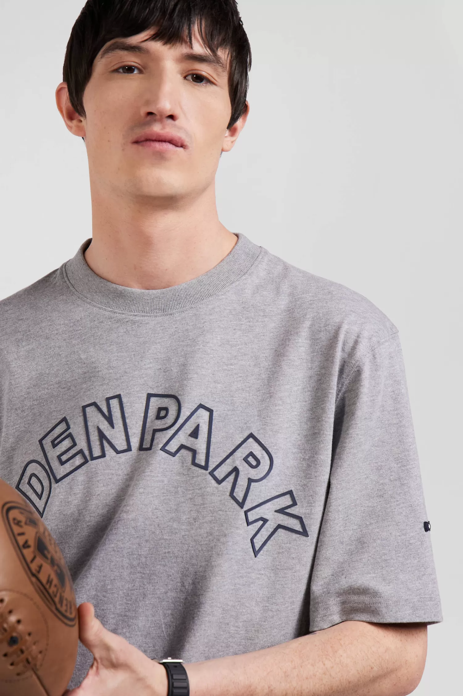 Eden Park Oversized grey short-sleeved cotton T-shirt with print< T-shirts
