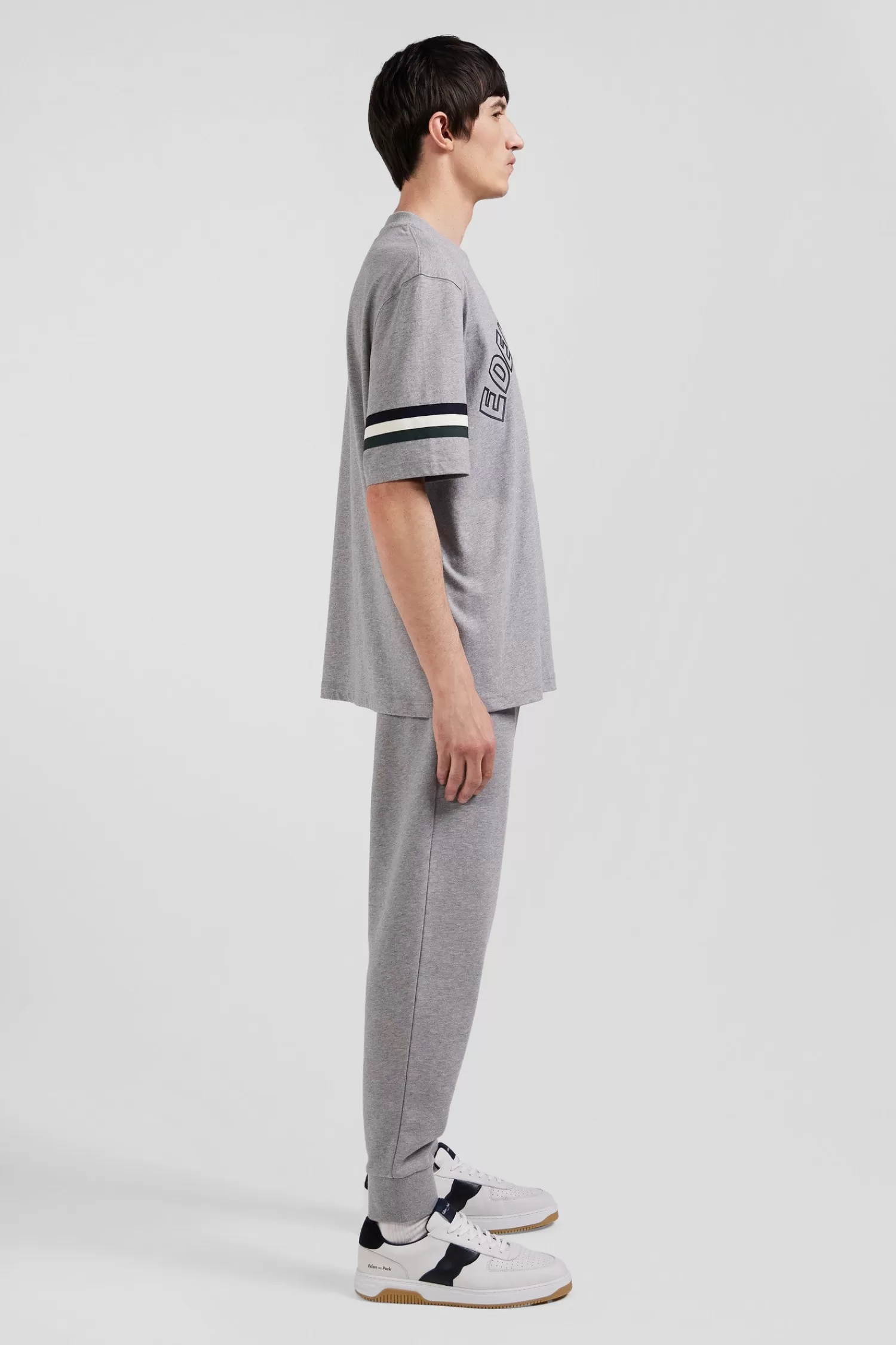 Eden Park Oversized grey short-sleeved cotton T-shirt with print< T-shirts
