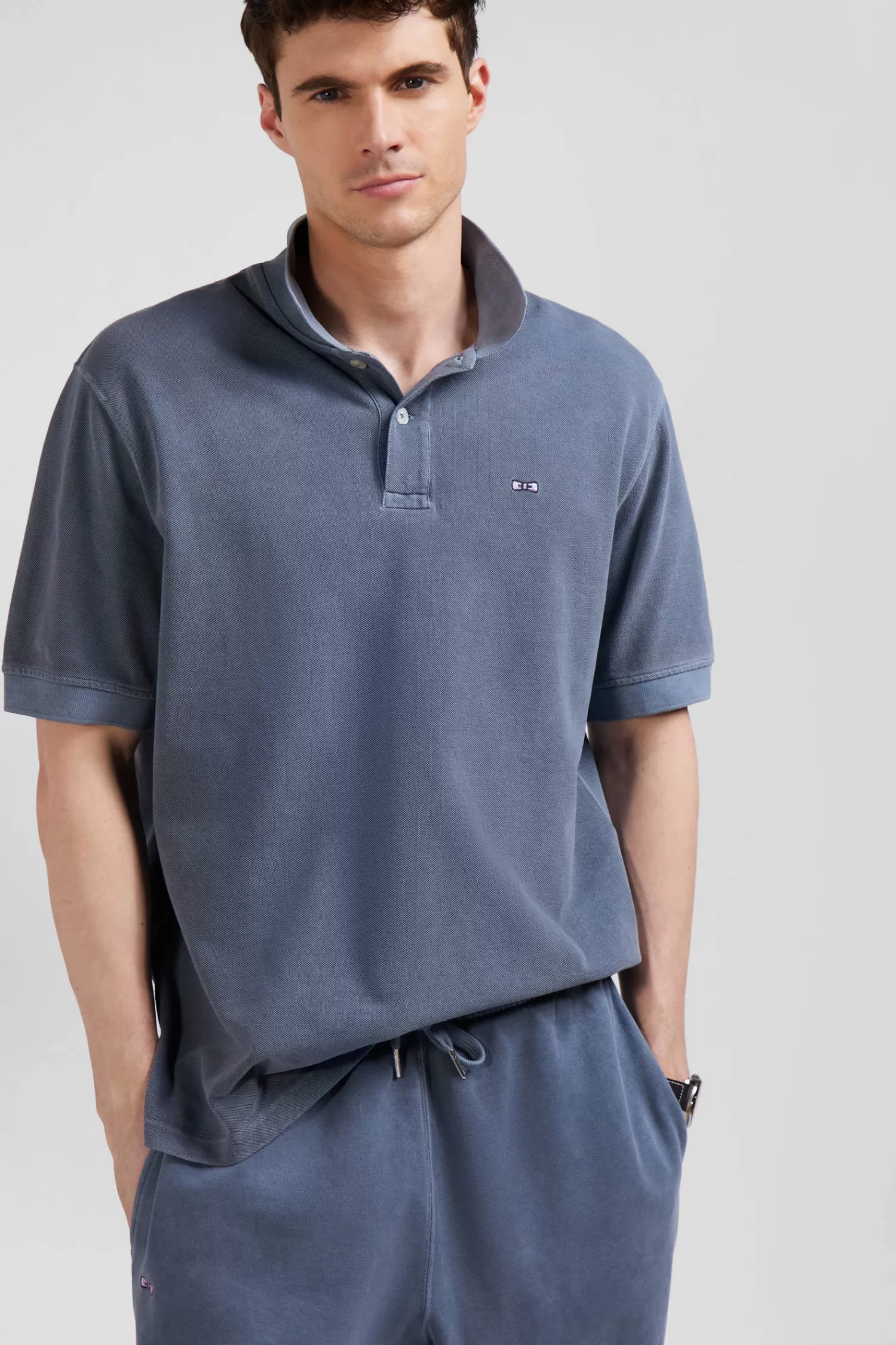 Eden Park Oversized grey unisex short-sleeved cotton piqué polo shirt<Women Polos | Polos