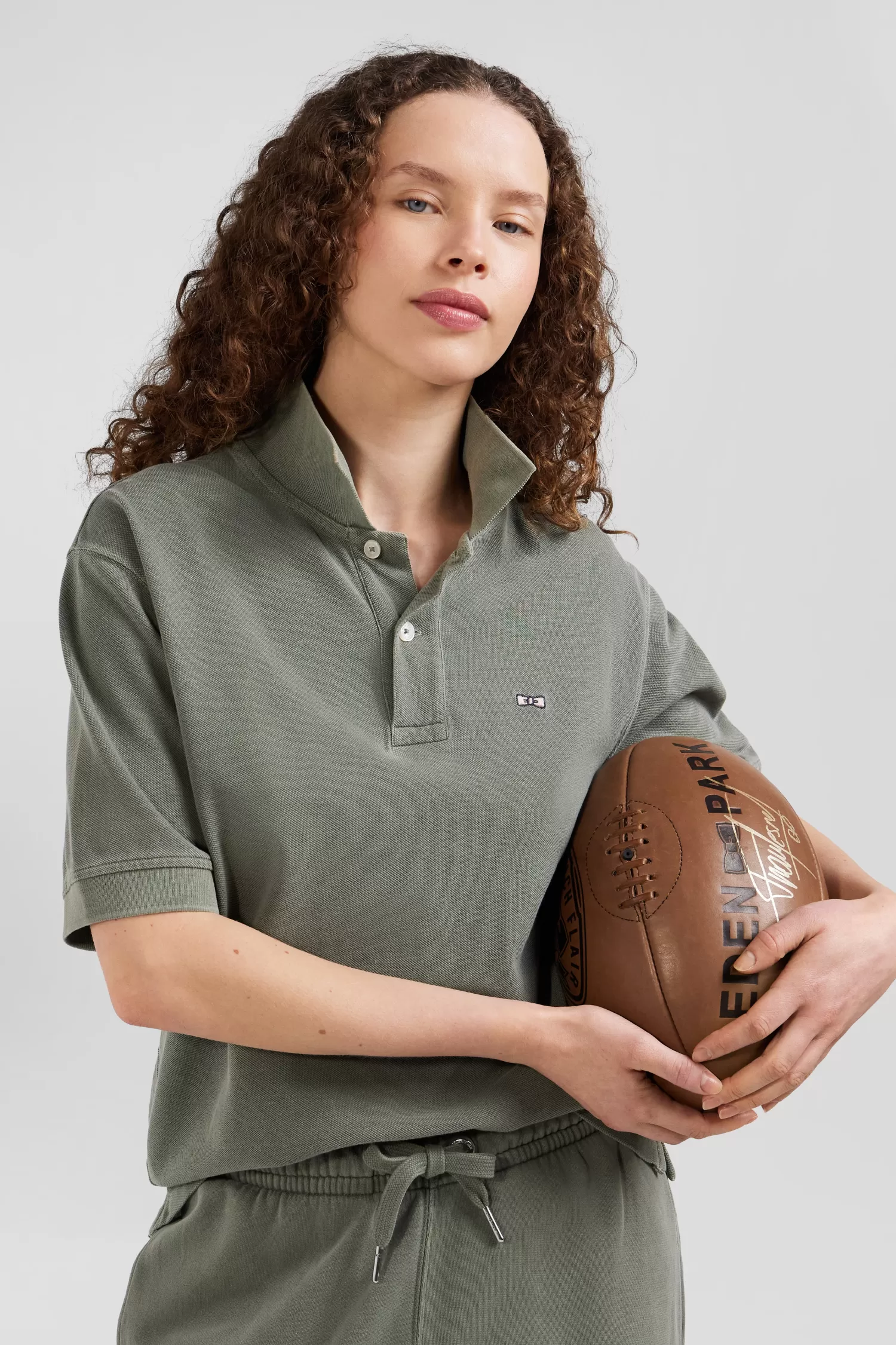 Eden Park Oversized khaki unisex short-sleeved cotton piqué polo shirt<Women Polos | Polos