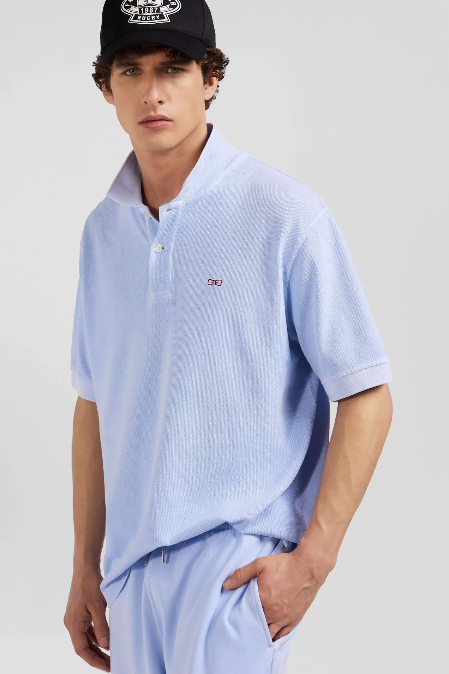 Eden Park Oversized sky blue unisex short-sleeved cotton piqué polo shirt<Women Polos | Polos