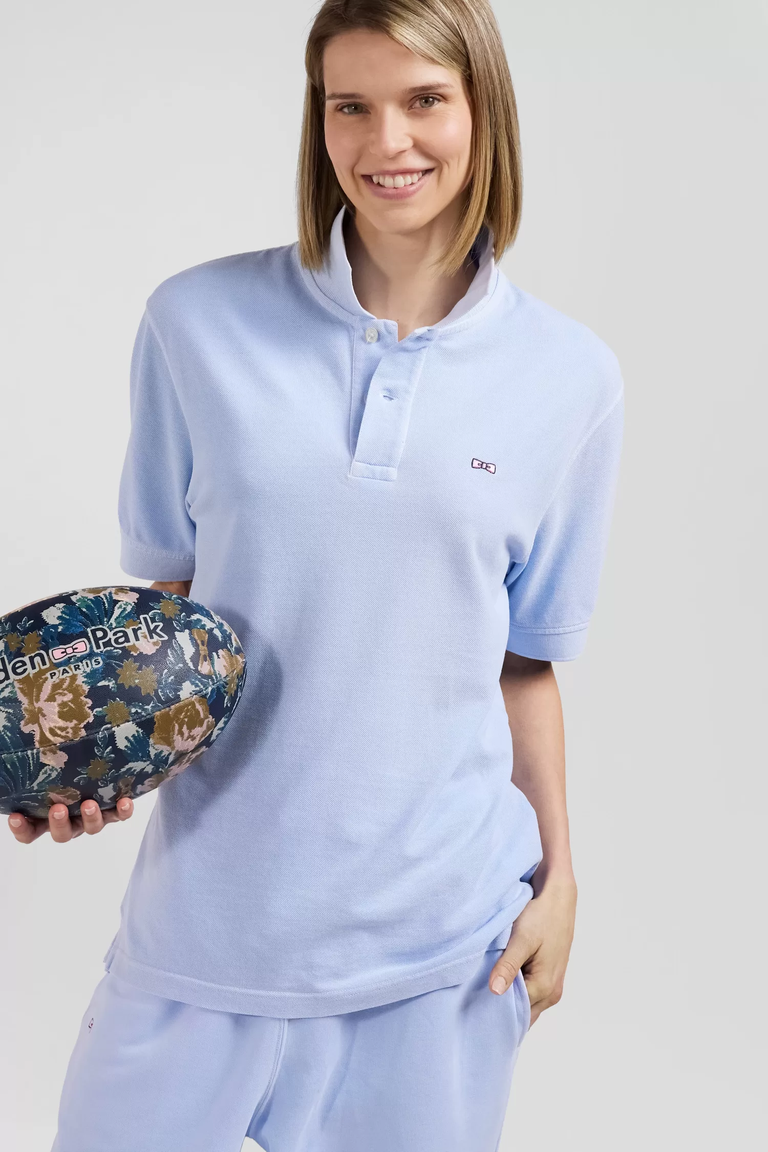 Eden Park Oversized sky blue unisex short-sleeved cotton piqué polo shirt<Women Polos | Polos