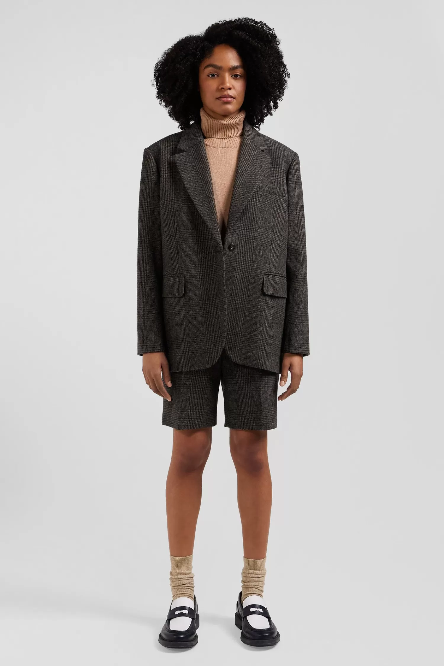 Eden Park Prince of Wales wool blend blazer Oversized fit<Women Coats And Jackets