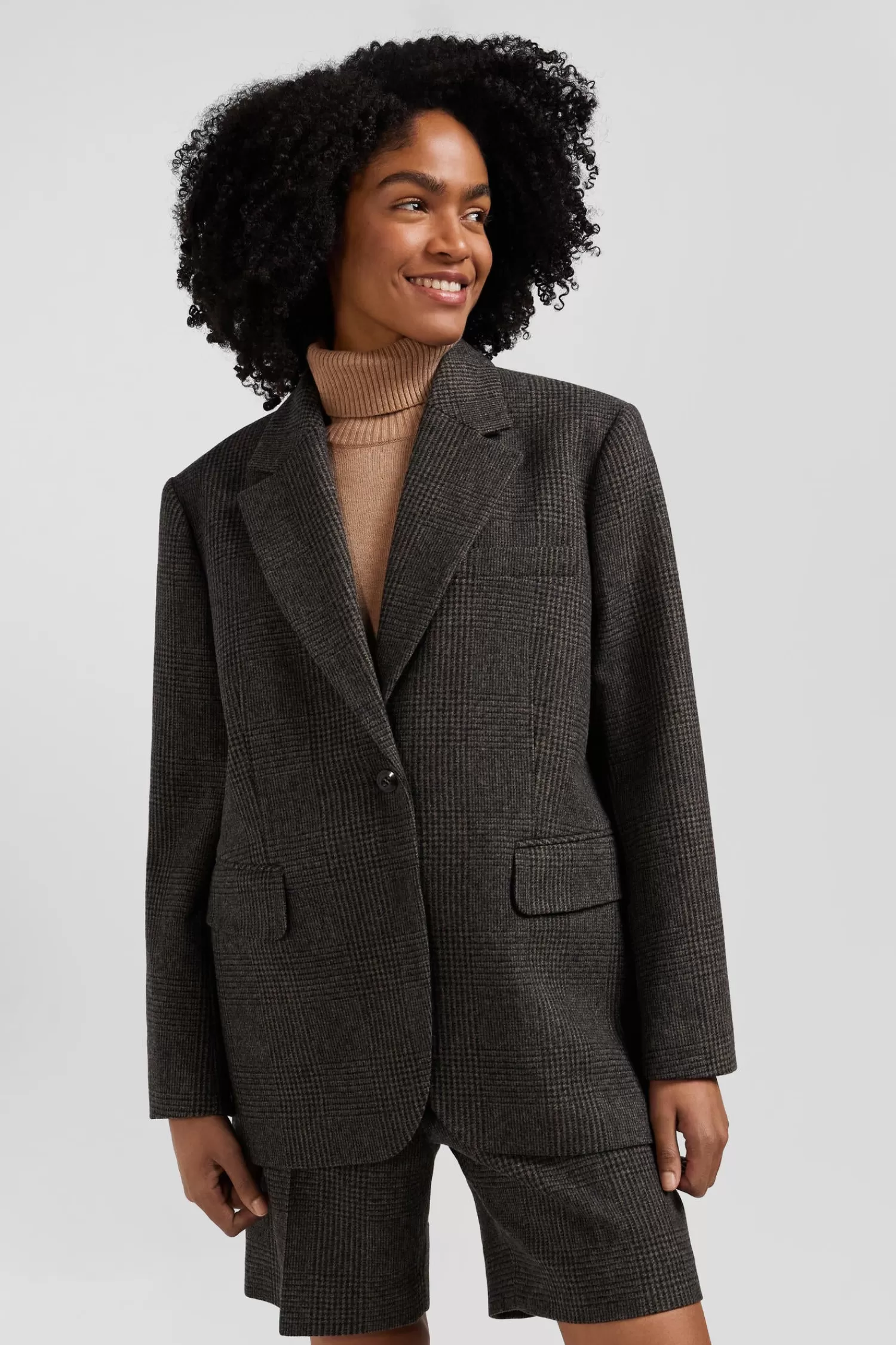 Eden Park Prince of Wales wool blend blazer Oversized fit<Women Coats And Jackets