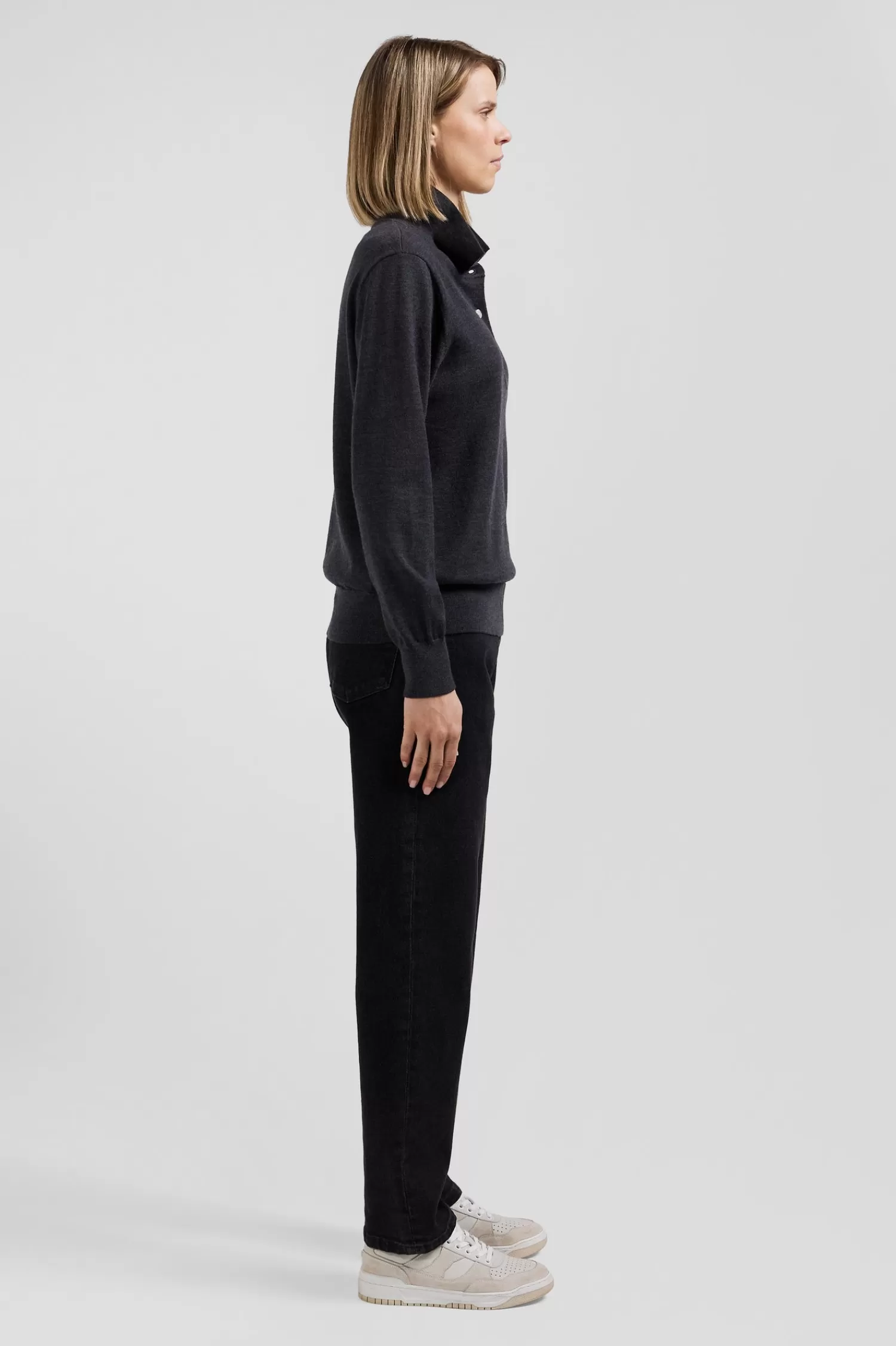 Eden Park Regular anthracite grey women's wool jumper with rugby shirt collar<Women Sweaters